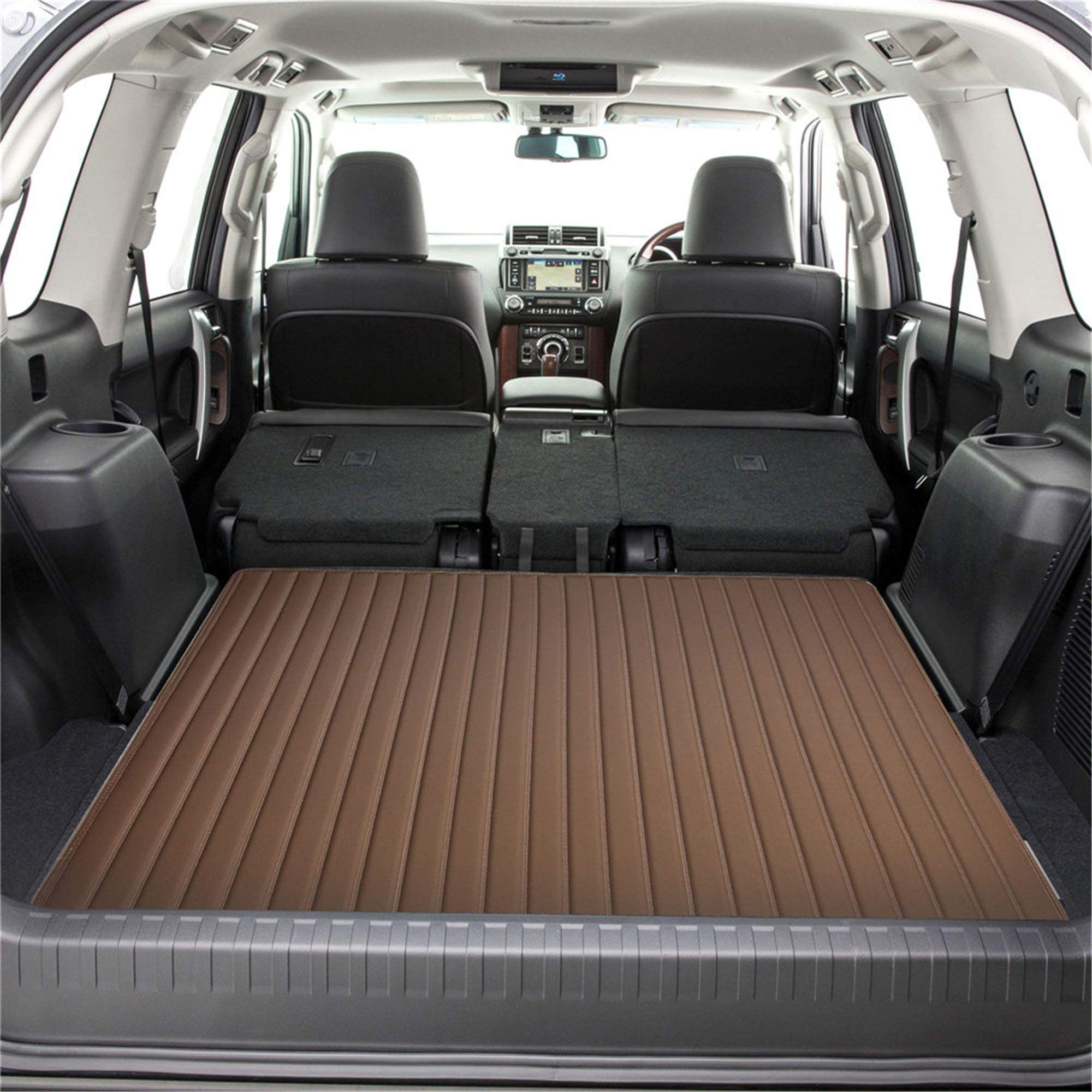 Fh Group F16500 Deluxe Heavy-Duty Faux Leather Flat Stripe Multi-Purpose Cargo Liner 46'' (Brown) With Gift - Universal Fit For