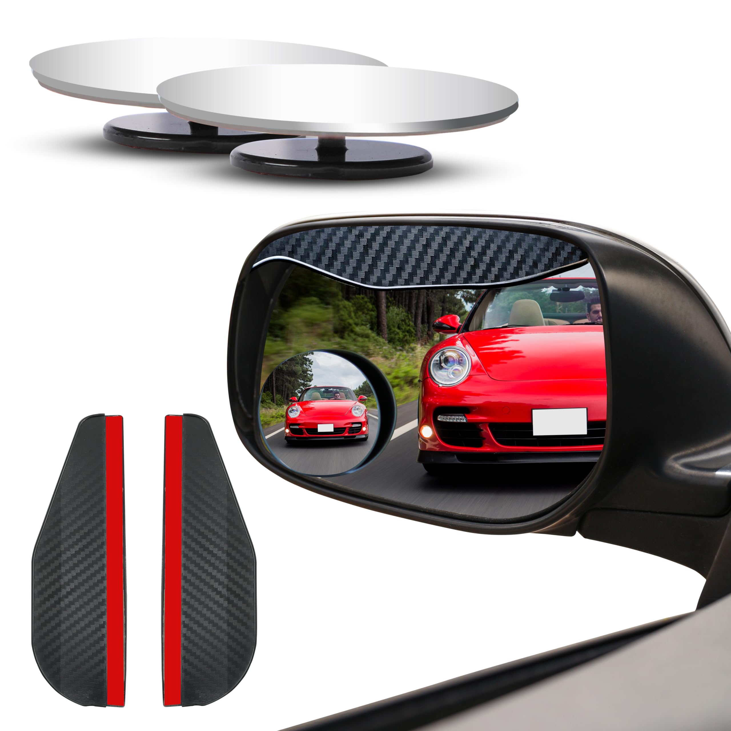 Econour Car Blind Spot Mirrors With Rain Visor (2 Pack) - Convex Rear View Blind Spot Mirrors, 2'' Round Hd Car Side Mirror Blin