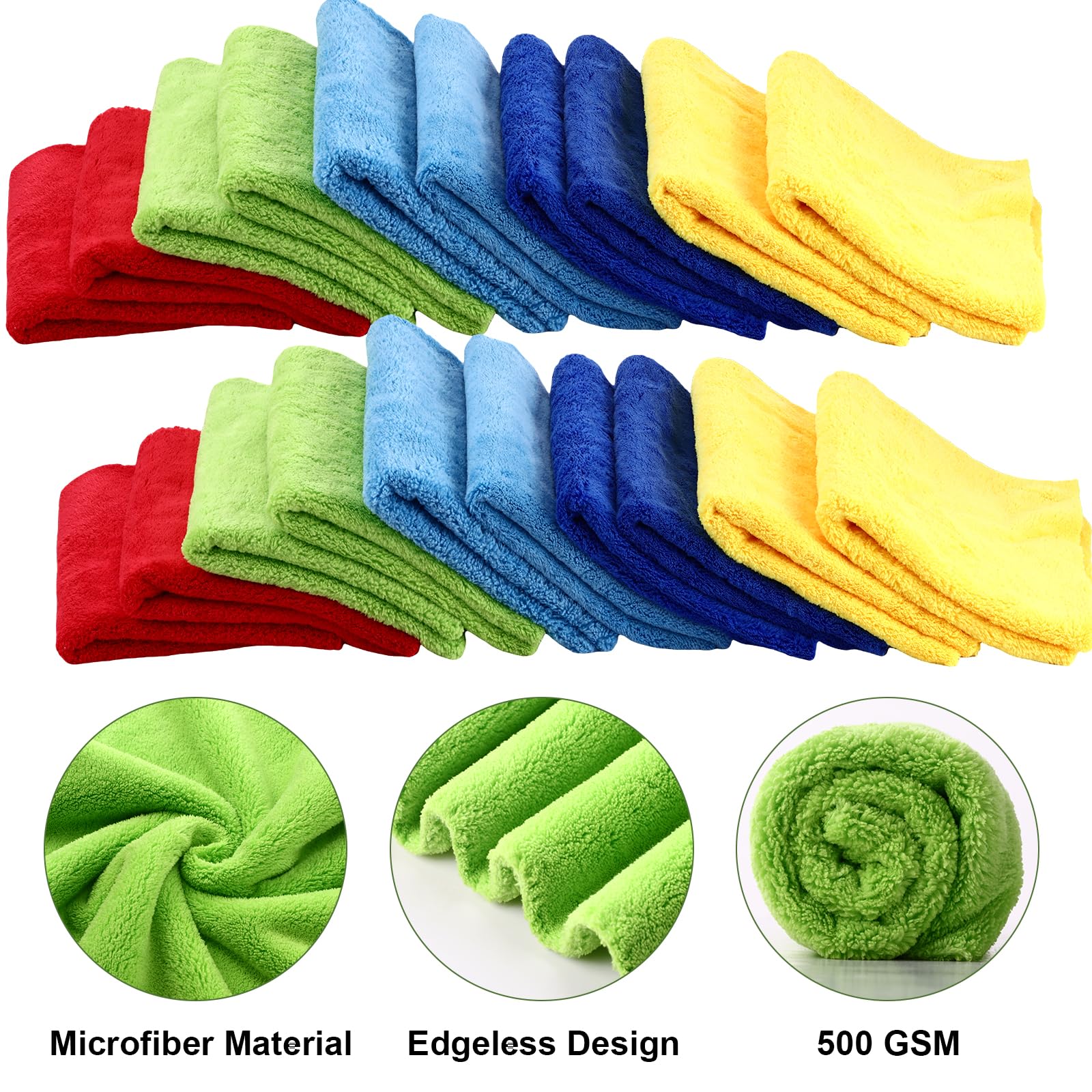 Shimeyao 30 Pcs Edgeless Microfiber Plush Towels For Cars Detailing Drying Wash Polishing Absorbent Cleaning Cloths, 500 Gsm, 16