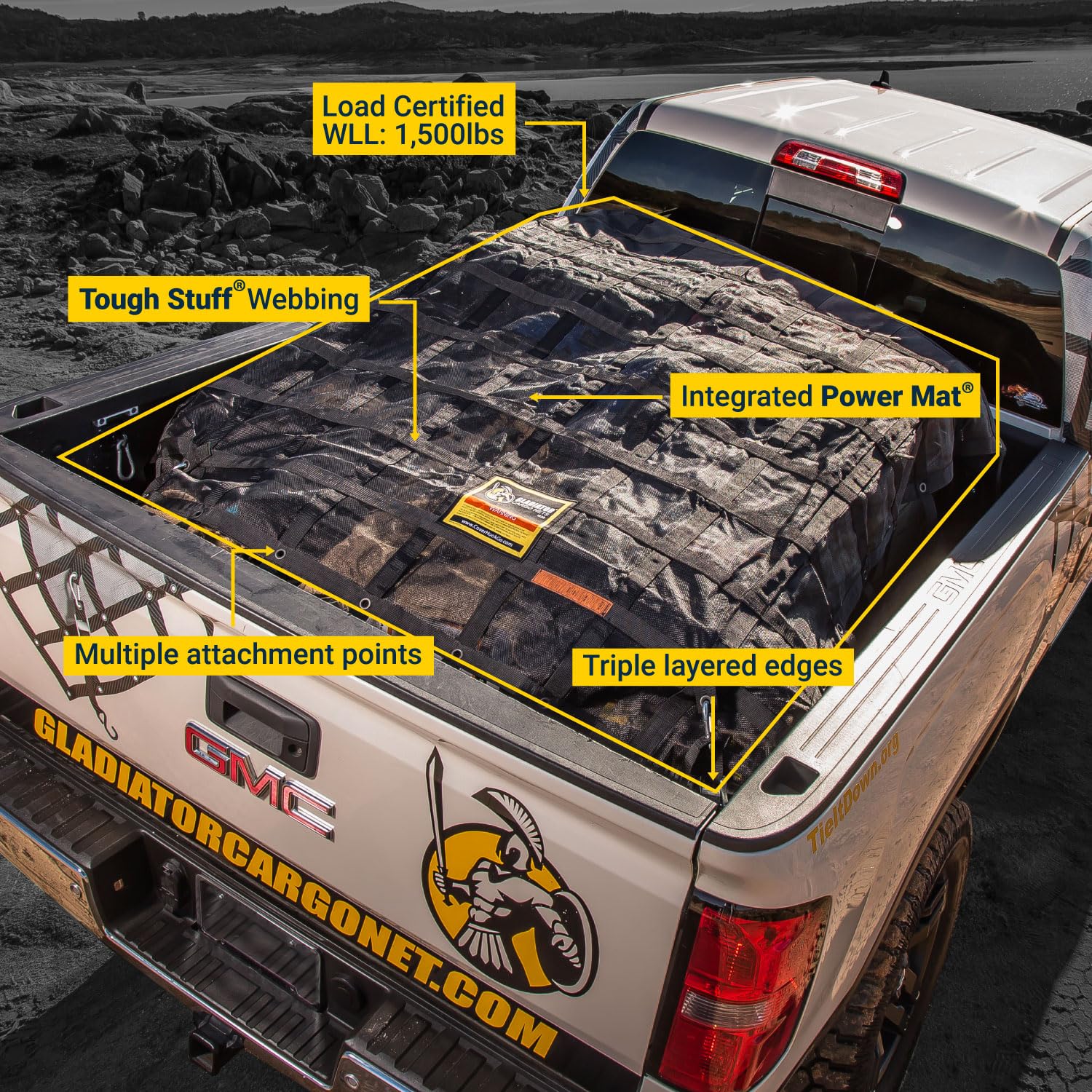 Gladiator Cargo Nets - Heavy Duty Truck Cargo Net- Xlarge Plus: (Xtn-100) 10.5' X 14.5'