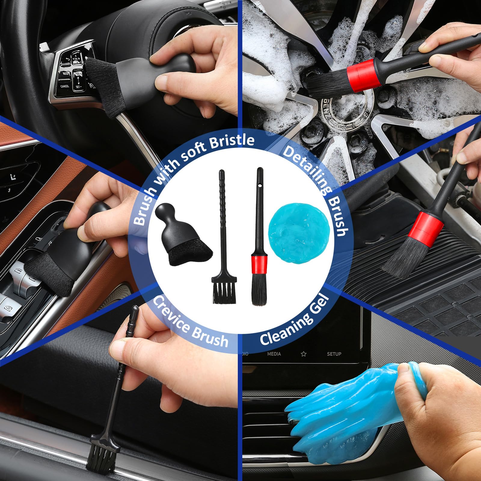 Qydipclin 10pcs Windshield Cleaner Tool, Car Window Cleaning Wash Kit with 4 Reusable Microfiber Pads 1 Spray Bottle and Extenda
