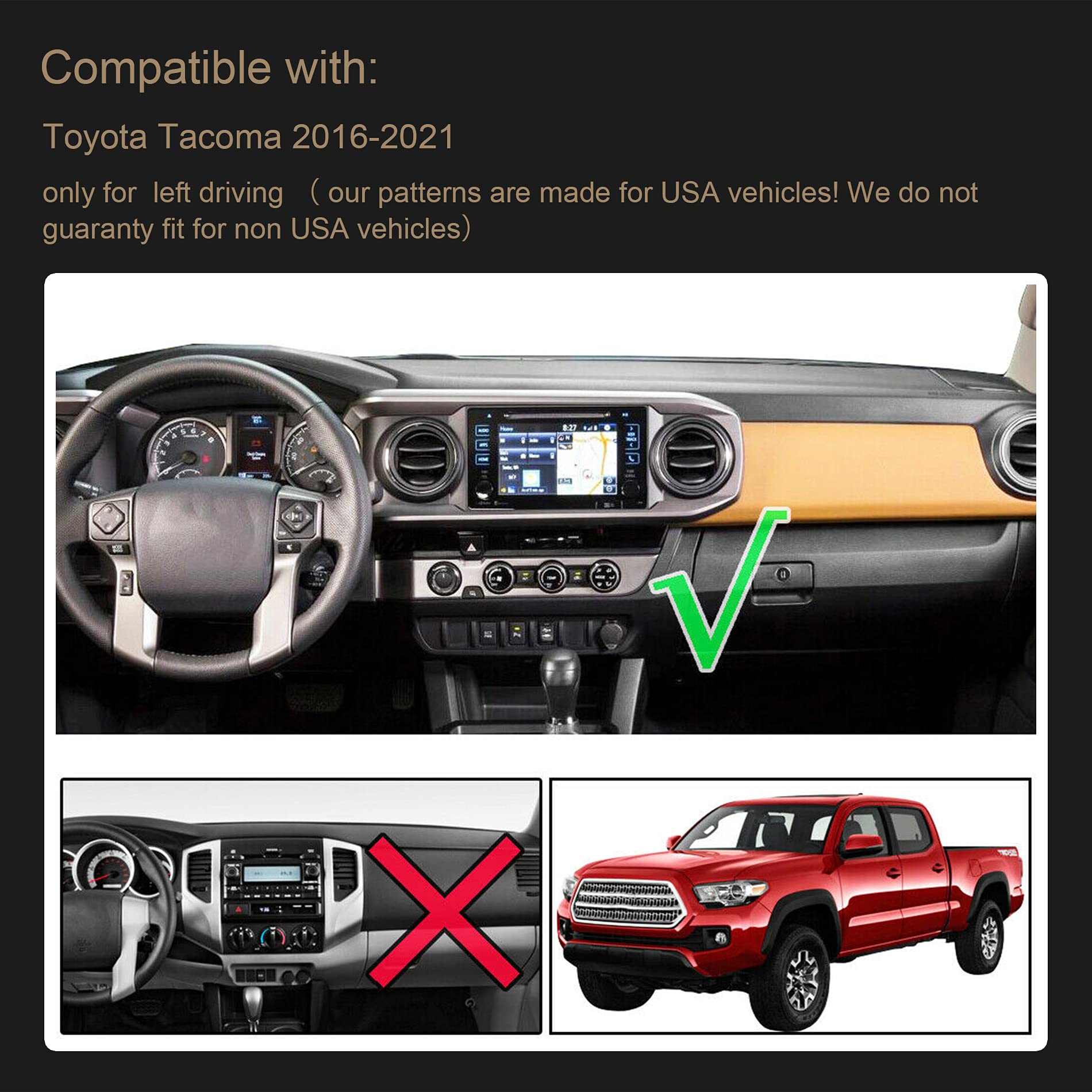 Speedwow Dashboard Dash Board Cover Mat Carpet Compatible With Toyota Tacoma 2016-2023