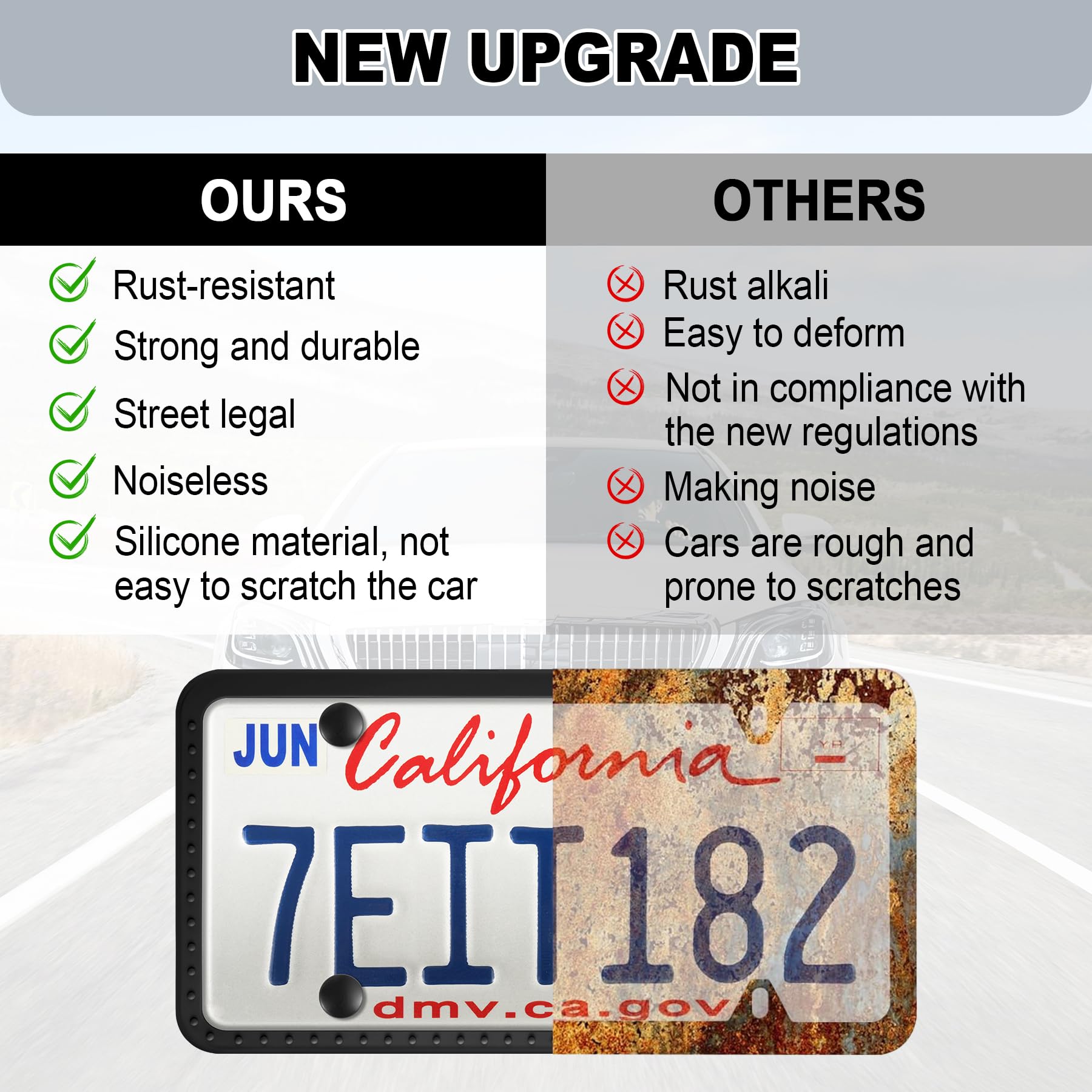 Livtee Silicone License Plate Frames Covers, 2 Pack Universal American Car Accessory License Plate Bracket Holder, Licence Plate Accessories - Black