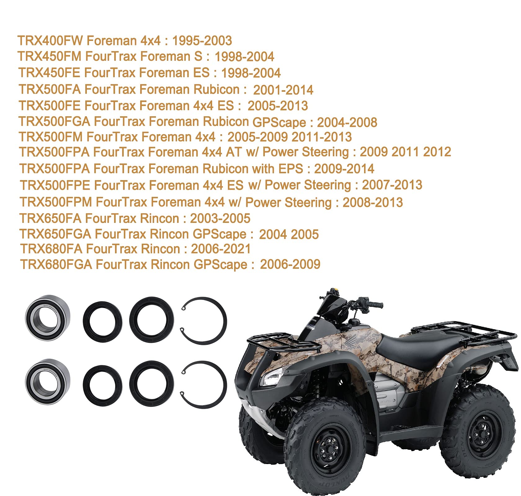 Wheel Bearing Fits For Honda Trx400 1995-2003 / Trx450 1998-2004 / Trx500 2001-2009 2011-2004 / Trx680 2006-2021 Replaces # 9105