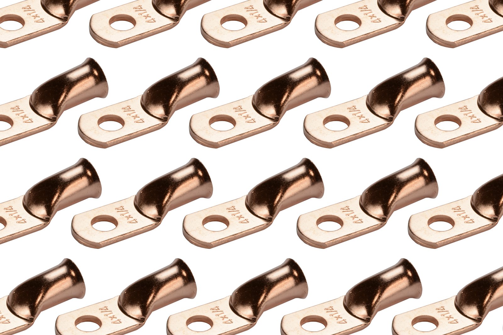 Temco 100 Pack Bare Copper Welding Battery Cable Ends, Lugs Terminal 4 Awg 1/4'' Hole (6 Awg To 1/0 Awg Options Available)