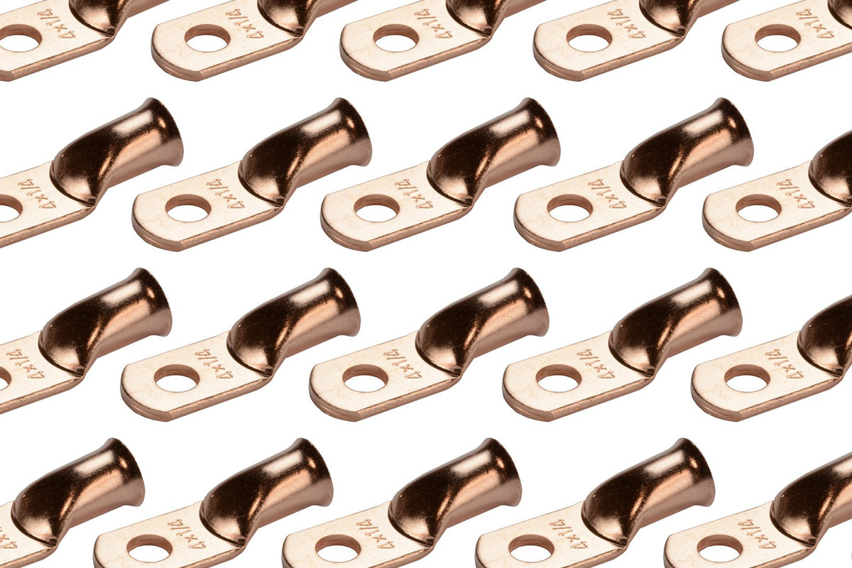 Temco 50 Pack Bare Copper Welding Battery Cable Ends, Lugs Terminal 4 Awg 1/4'' Hole (6 Awg To 1/0 Awg Options Available)