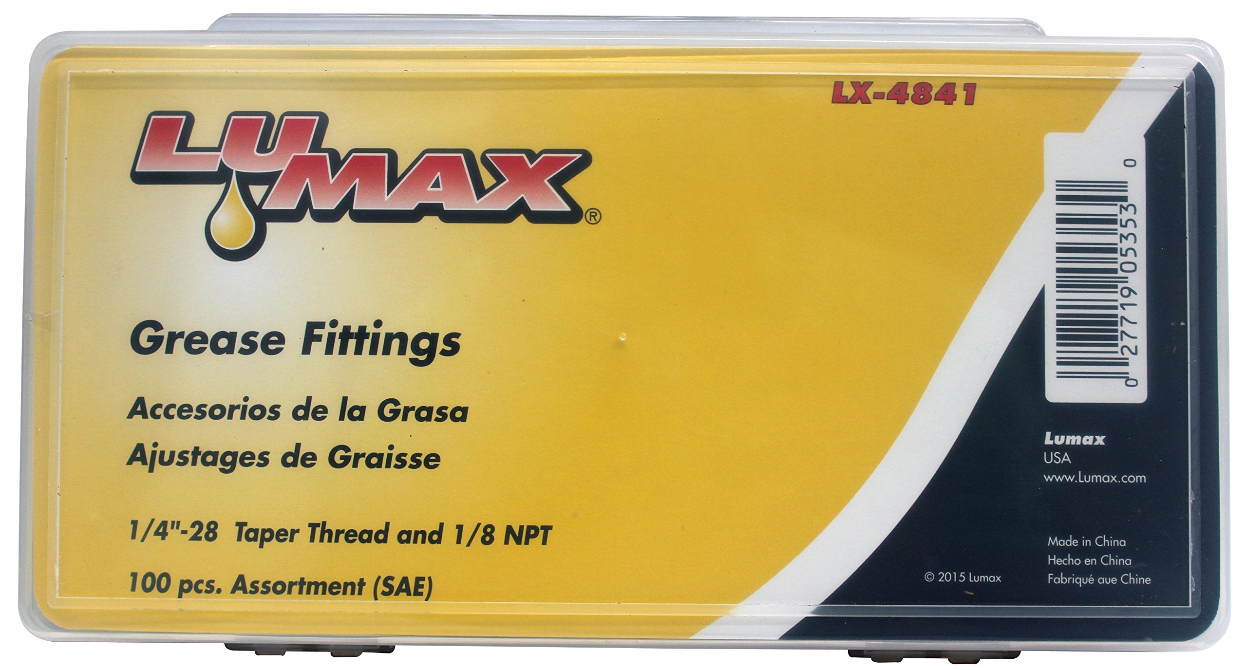 Lumax Lx-4841 Gold/Silver (Sae) 1/4'-28 Taper And 1/8' P.T.F. 100 Piece Grease Fitting Assortment. Designed To Meet The Demanding Requirements Of Most Automotive, Agricultural, Industrial