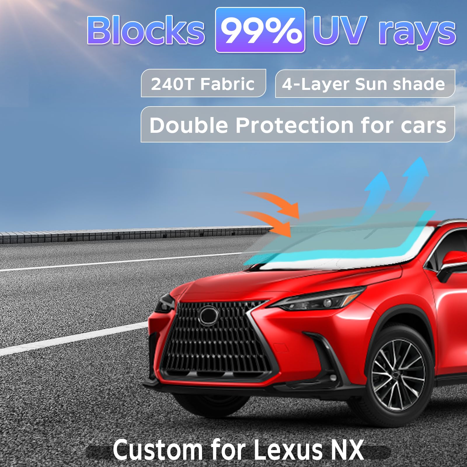 Sun Shade Sunshade For Lexus Nx 2022-2025 Nx250 Nx350 Nx350H Nx400H+ Nx450H+ Windshield Cover, 4-Layers Sun Screen Shield Protec