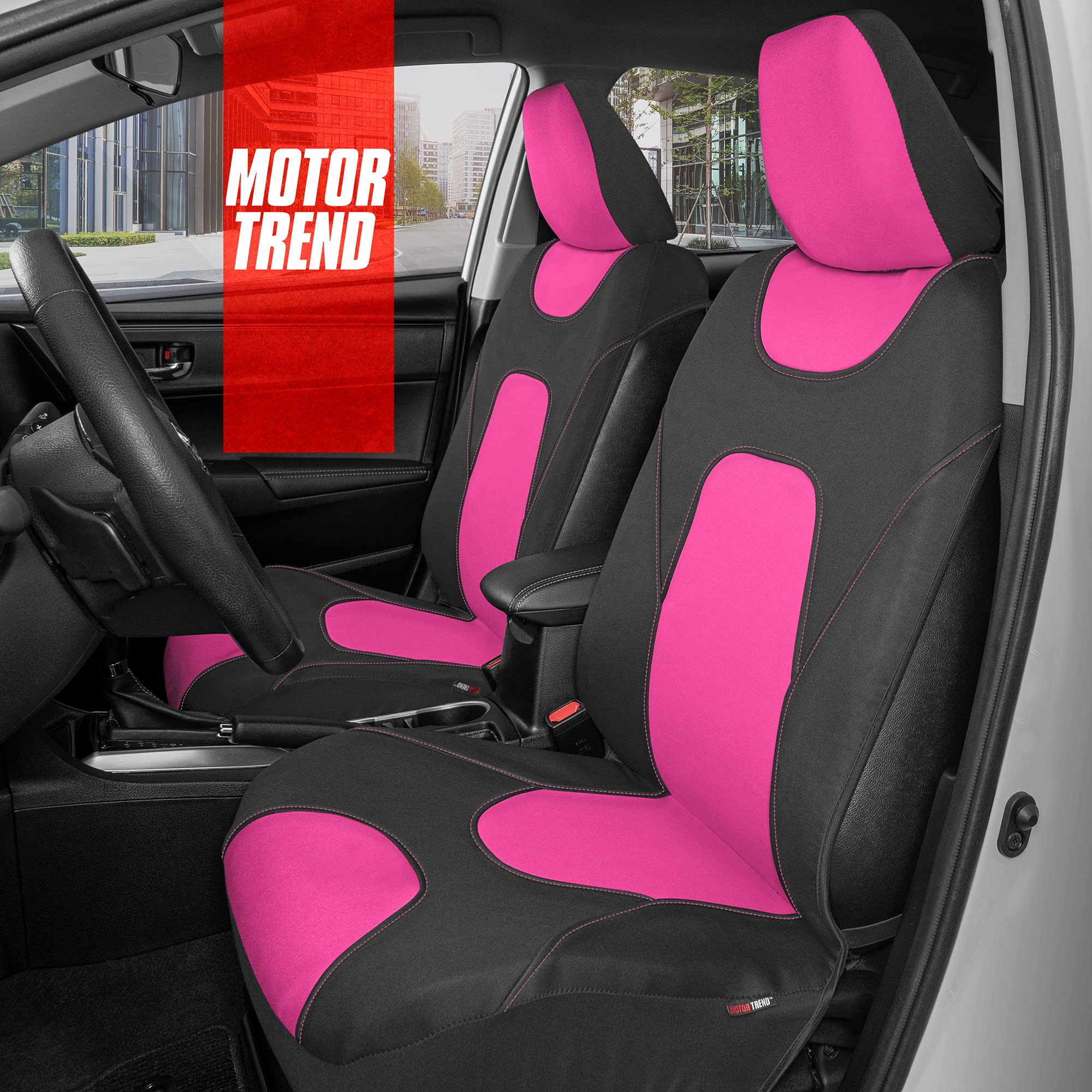 Motor Trend Aquashield Car Seat Covers For Front Seats, Pink - Two-Tone Waterproof Seat Covers For Cars, Neoprene Front Seat Cov