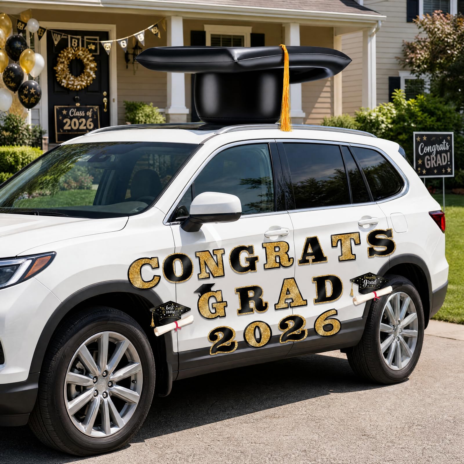 Xuhal 2026 Graduation Car Decoration 23 Large Inflatable Grad Cap Car Decor Congrats Grad Letter 2026 PVC Inflatable Cap for S