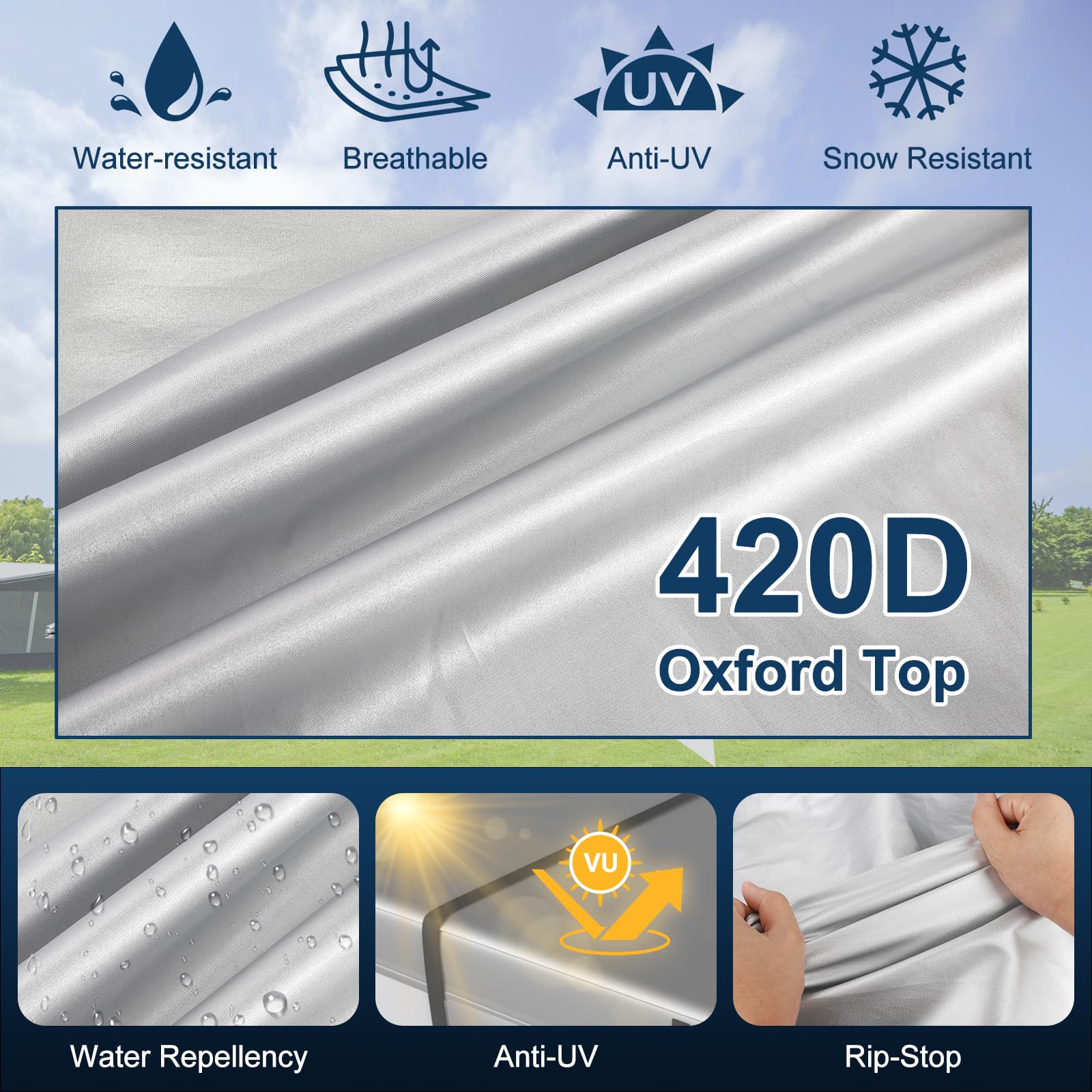Mofeez Oxford Fabric Travel Trailer Rv Cover, 420D Oxford Camper Covers 30-33 With Roof Top Ac Waterproof Travel Trailer Cover W