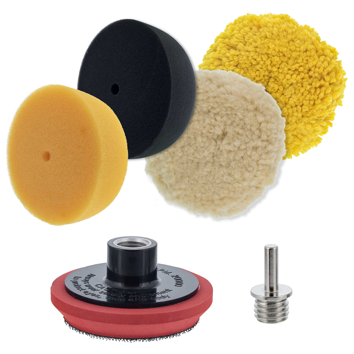 Tcp Global Brand 3'' Mini Buffing And Polishing Pad Kit With 4 Pads, Backing Plate, And 1/4'' Drill Adapter