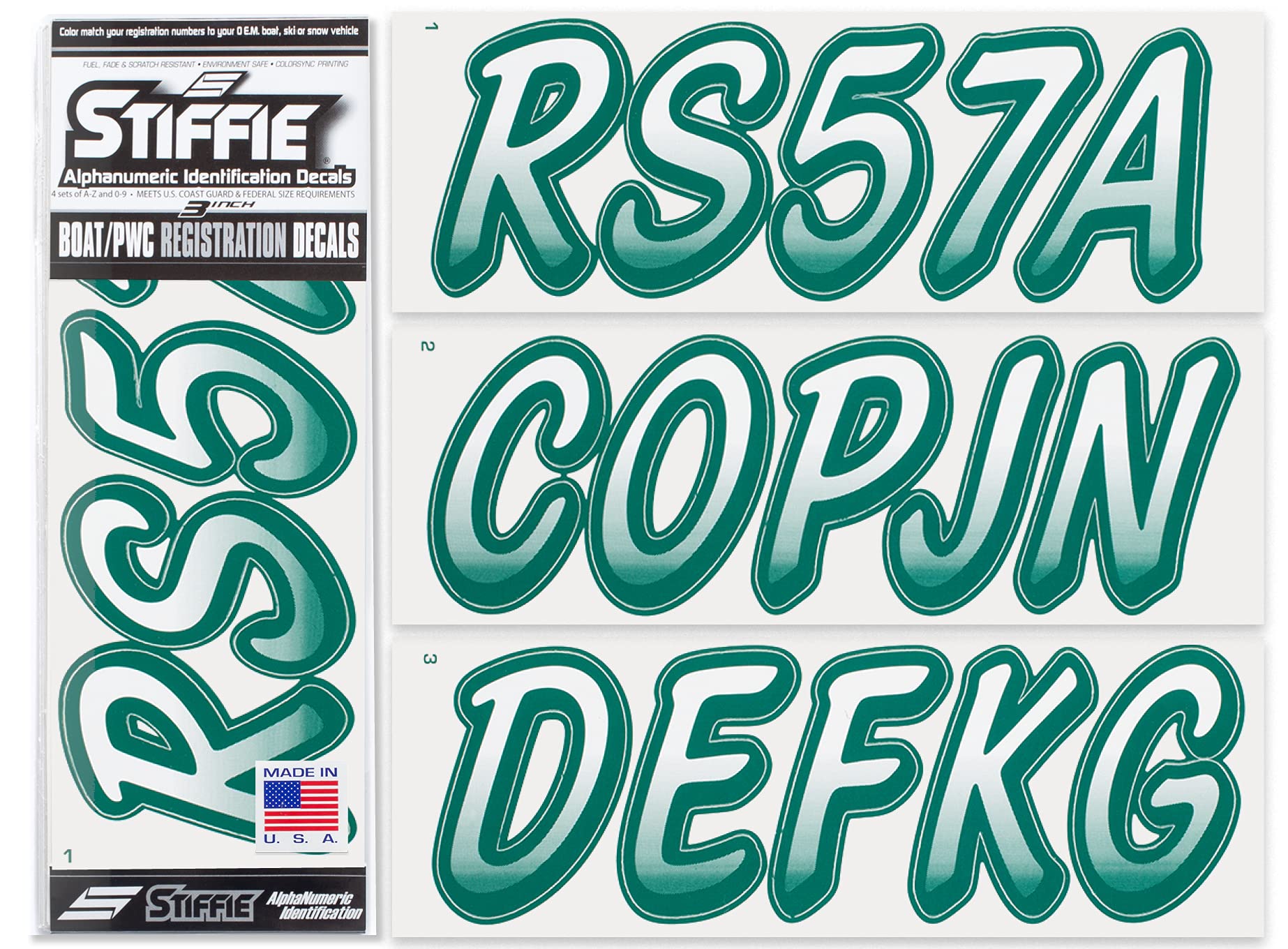 STIFFIE Whipline White/Racing Green 3'' Boat & PWC Registration Decals  Numbers Letters Stickers