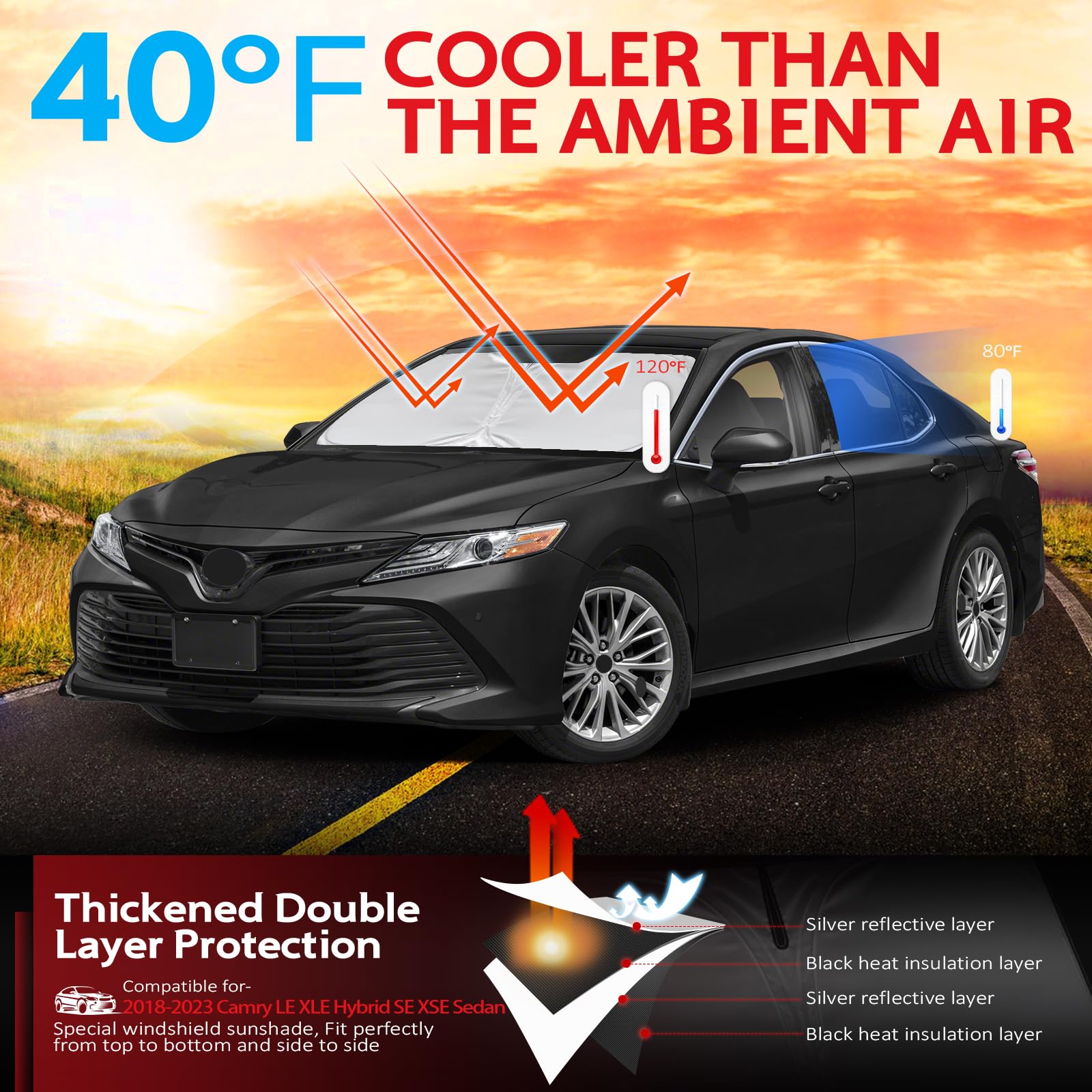 Kayzt Windshield Sun Shade For Toyota Camry 2018-2024 Le Xle Hybrid Se Xse Sedan Foldable Sunshade Front Window Custom Fit Acces