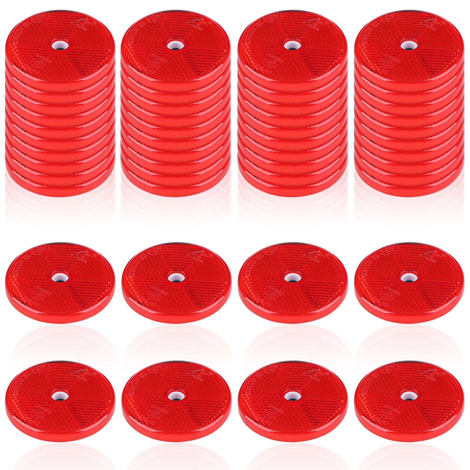 Kingdder 48 Pcs Front Reflector Round Reflector For Driveway Fence Gate Posts Trailers Safety Reflectors With Center Mounting Holes Automobiles Boats Mailboxes Reflector (Red)