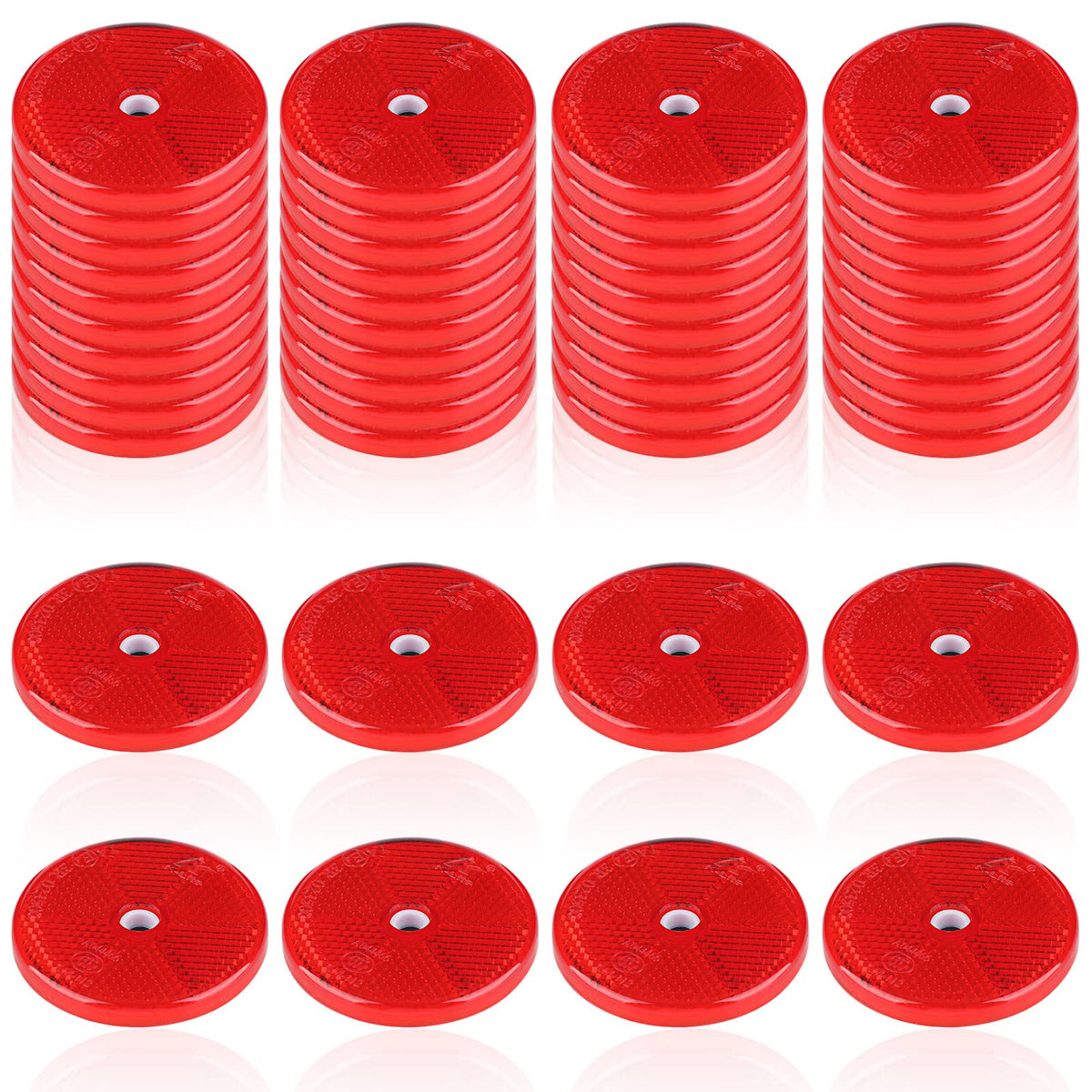 Kingdder 48 Pcs Front Reflector Round Reflector for Driveway Fence Gate Posts Trailers Safety Reflectors with Center Mounting Ho