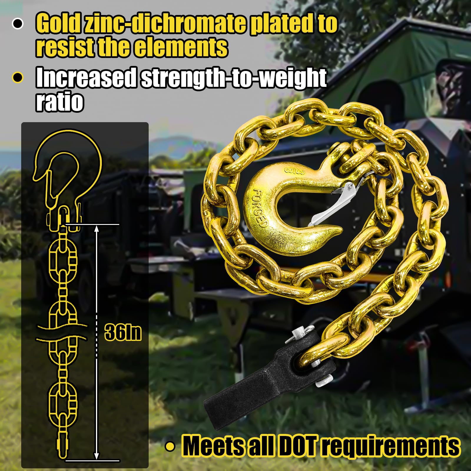 Fithoist G80 Trailer Safety Chain 36 Inch | Tow Chain With 3/8 Clevis Snap Hook & Chain Retainer | 2-Pack Heavy Duty Chain Wll 2