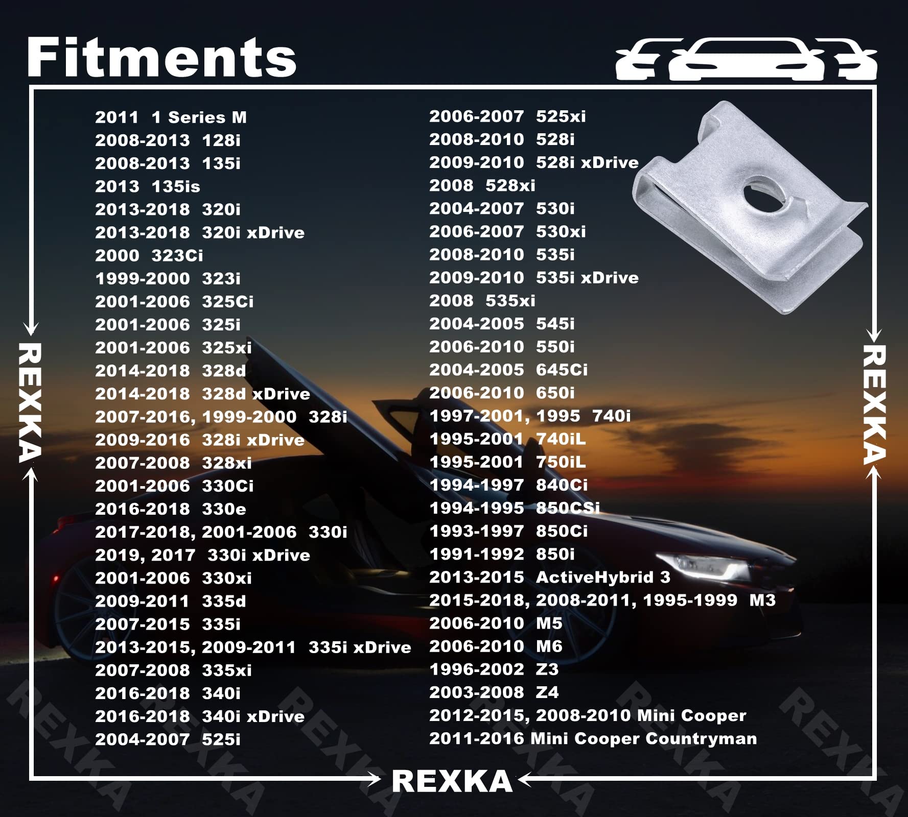 Rexka 20 Sets M4.8 Fender Liner Splash Shield Bumper Cover Screws U Nuts Kit For Bmw Mini 07147129160 07129904150 E36 E46 E60 E63 E88 E90