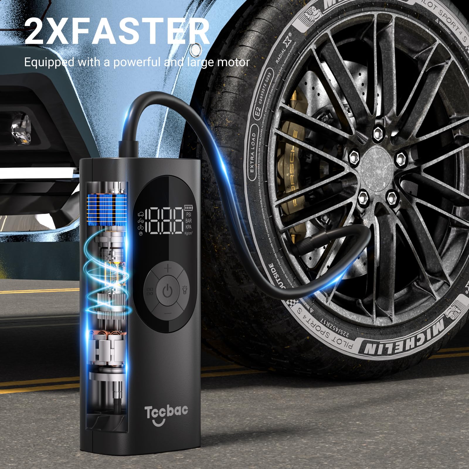 Tccbac Tire Inflator Portable Air Compressor For Car, 2X Fast Bike Pumps With 150 Psi High Pressure And Led Light,Tire Pump Auto