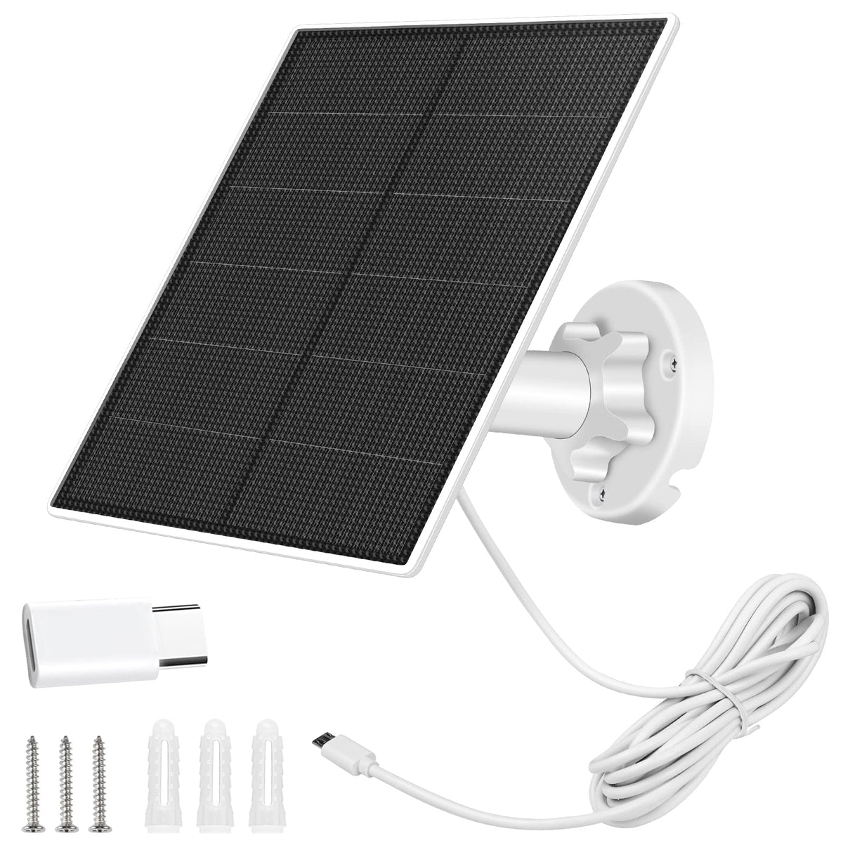 Solar Panel For Security Camera,5W Usb Solar Panel For Dc 5V Security Camera With Micro Usb Or Usb-C Port,Ip65 Waterproof Solar Charger For Camera With 360°Adjustable Mounting(1 Pack)