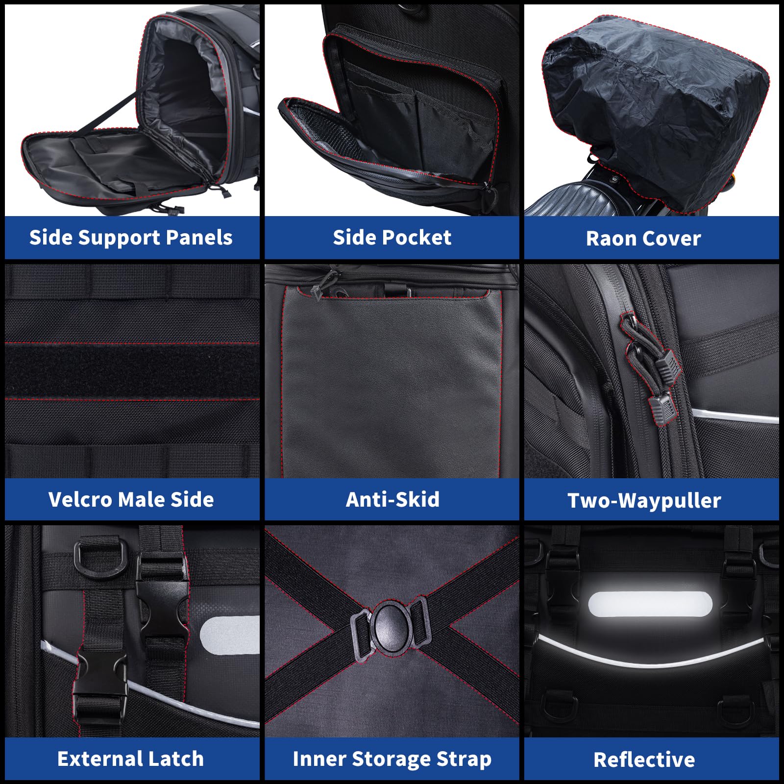 Fvmoto Universal Motorcycle Travel Luggage, Expandable Tail Bag 40-60L(10-15 Gallon), All Weather Rack Bag, Sissy Bar Bags, Helmet Bag, Tour Pack Bag Storage Backpack With 6 Straps, Waterproof Cover