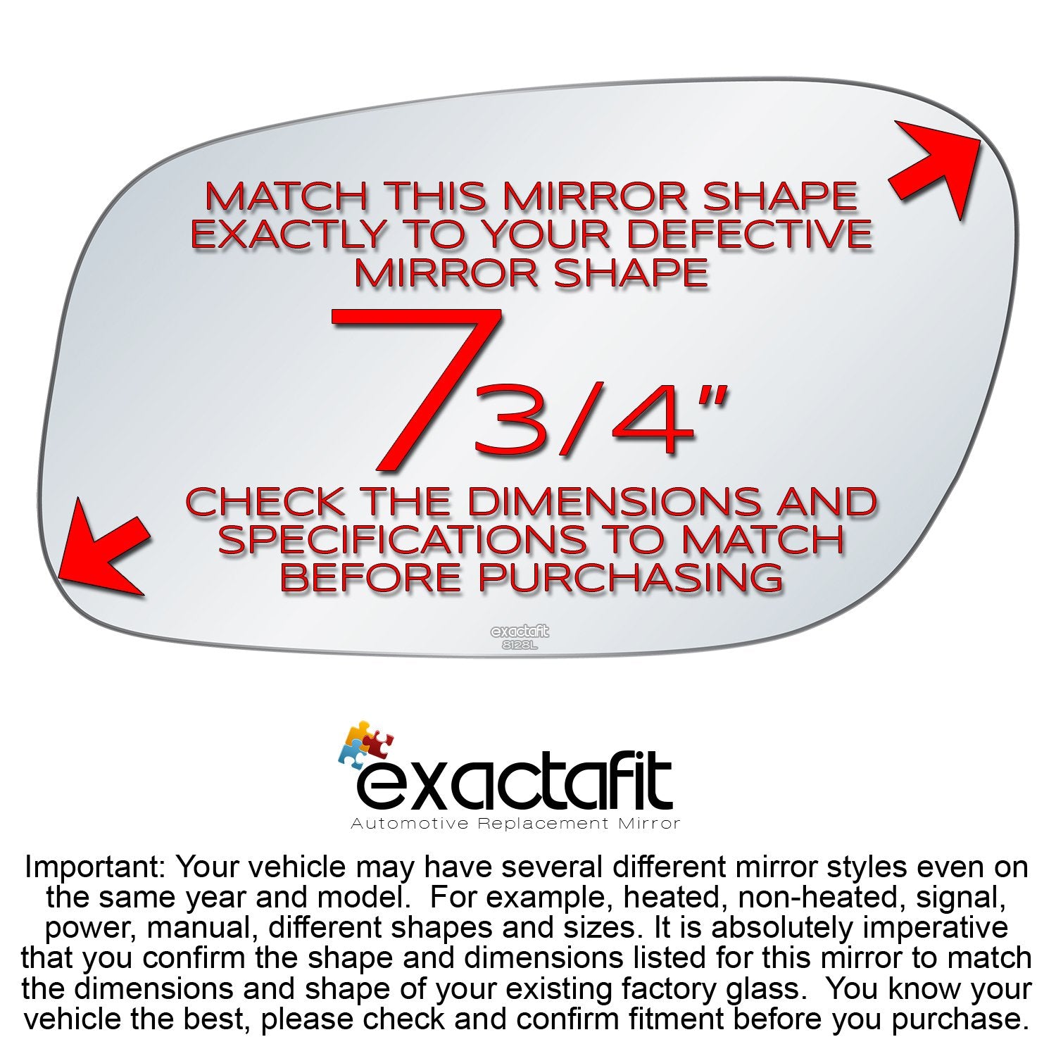 Exactafit 8128L Driver Side Mirror Glass Replacement Repair Compatible With 1998-2011 Lincoln Town Car
