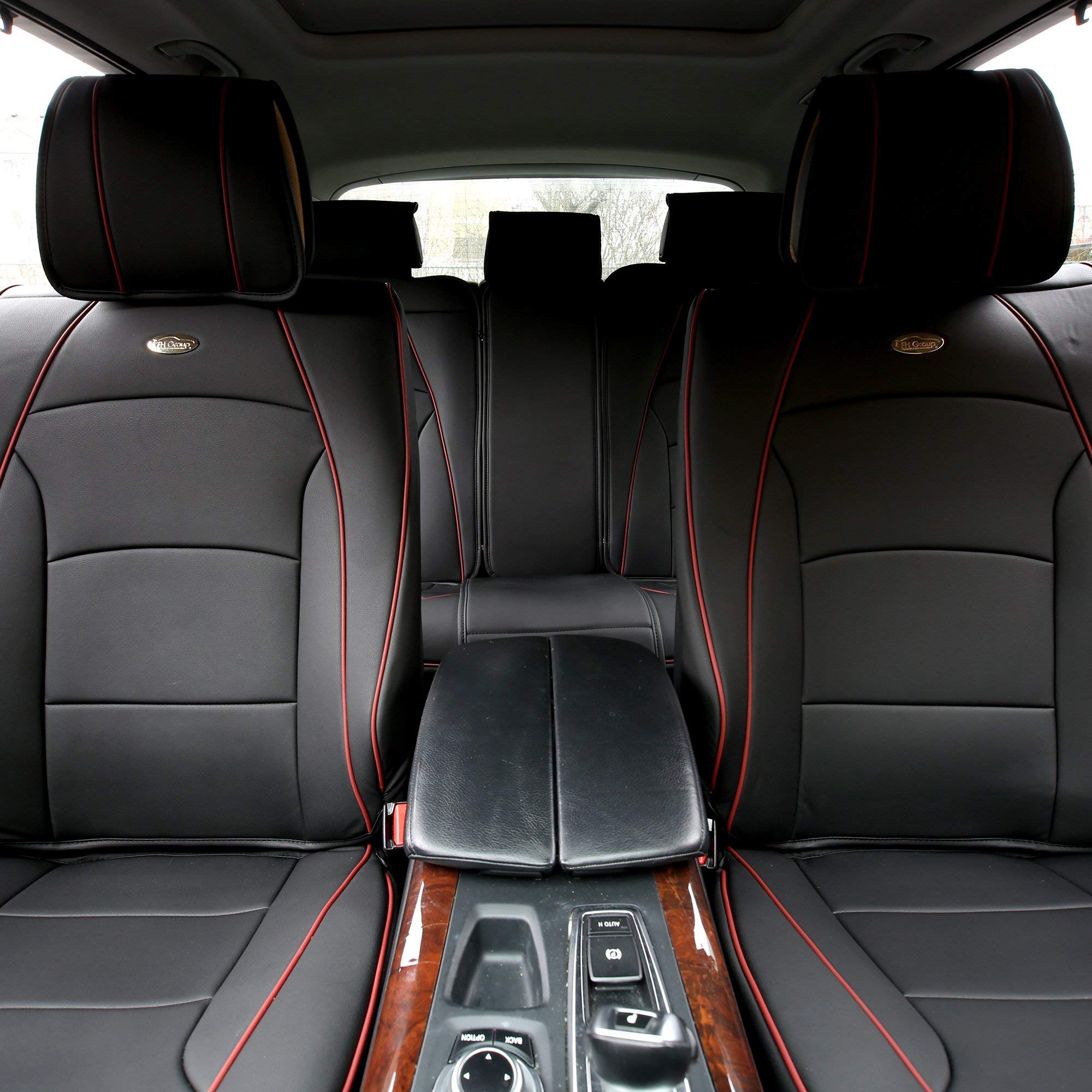 Fh Group Ultra Comfort Highest Grade Faux Leather Full Set Car Seat Cushions- Universal Fit For Cars Trucks & Suvs (Black Red Tr