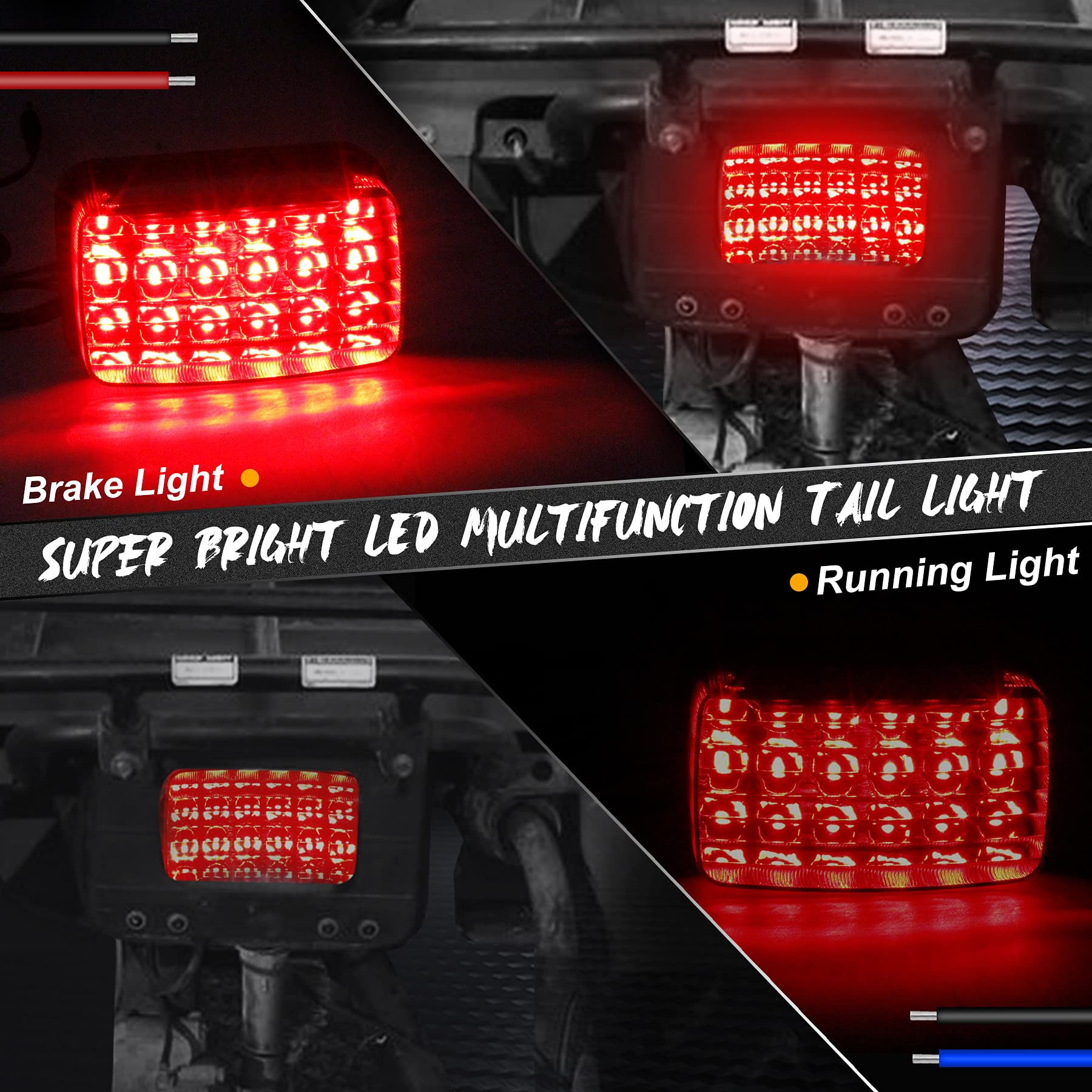 Quasco Led Tail Light Red Lens Atv Taillight Brake Lights Compatible With Yamaha Grizzly Big Bear Bruin Kodiak Wolverine Rhino Viking, Replacement For 5Km-84710-01-00