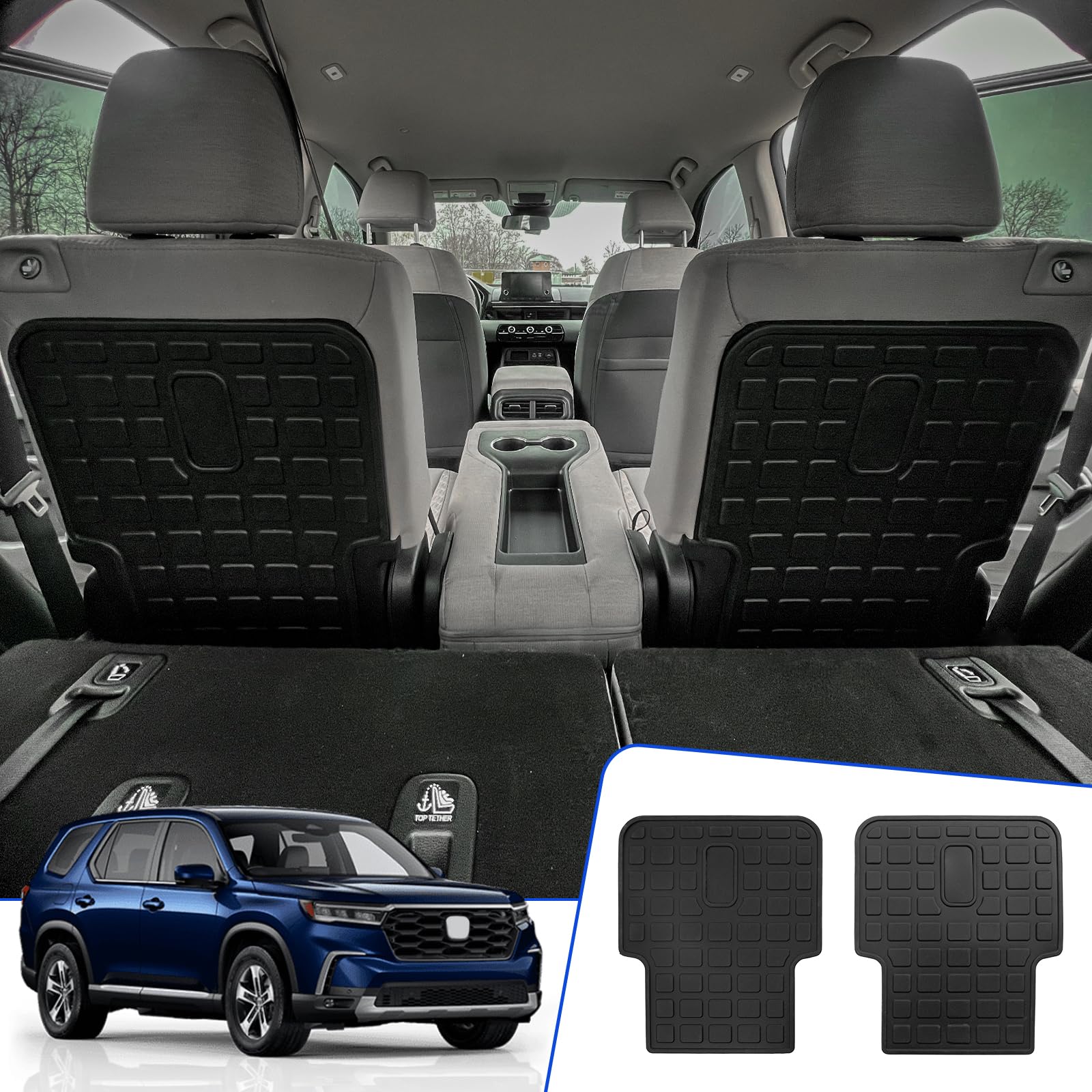 Rongtaod Back Seat Cover Protector Compatible with 2023 2024 2025 Honda Pilot 7&8 Seats Back Seat Cover Kick Mat Trunk Mat Cargo