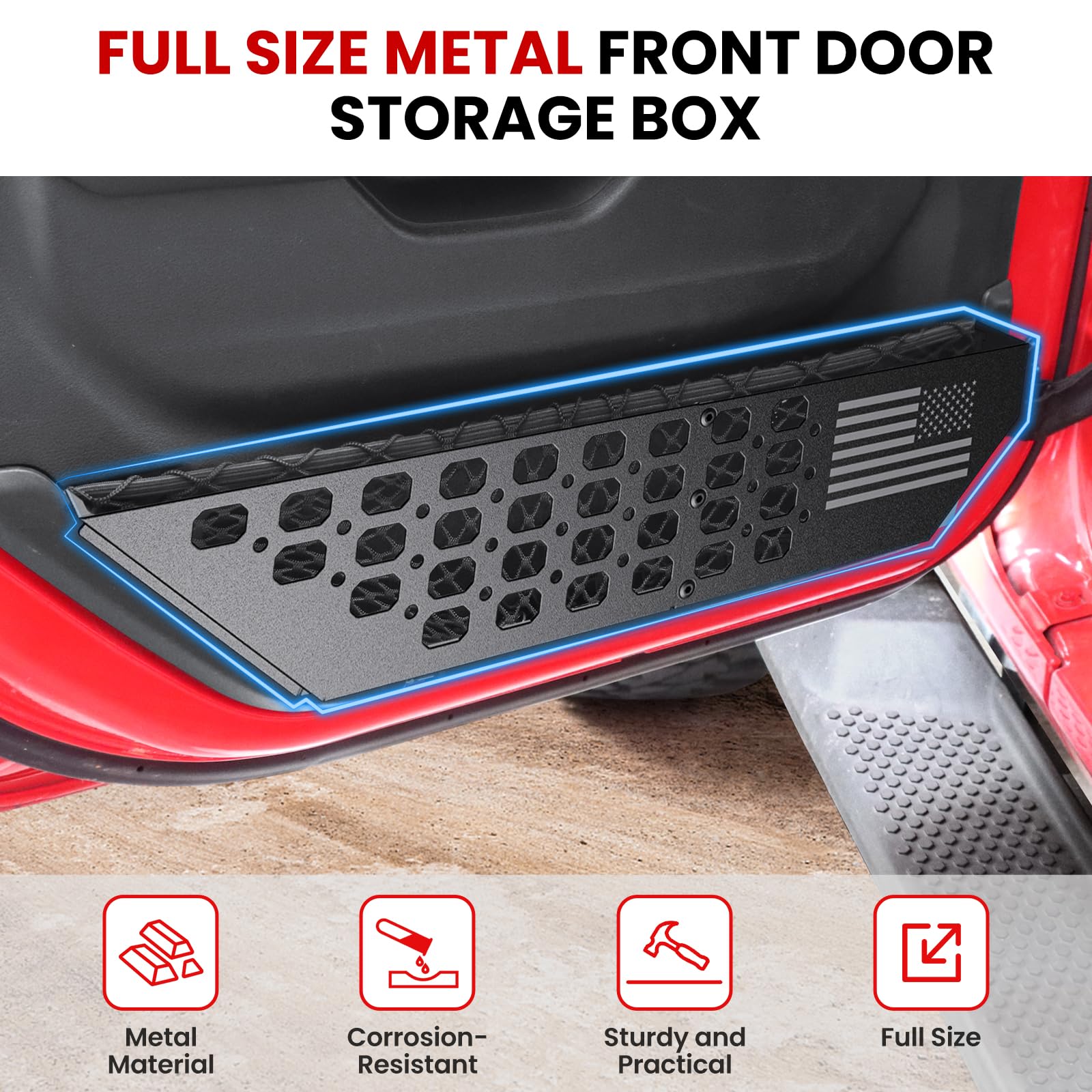DIAMOOKY Metal Front Door Pocket Storage Box for Jeep Wrangler JL JLU 4XE 2018-2025 & Gladiator JT 2020-2022 2023 2024 2025 Acce