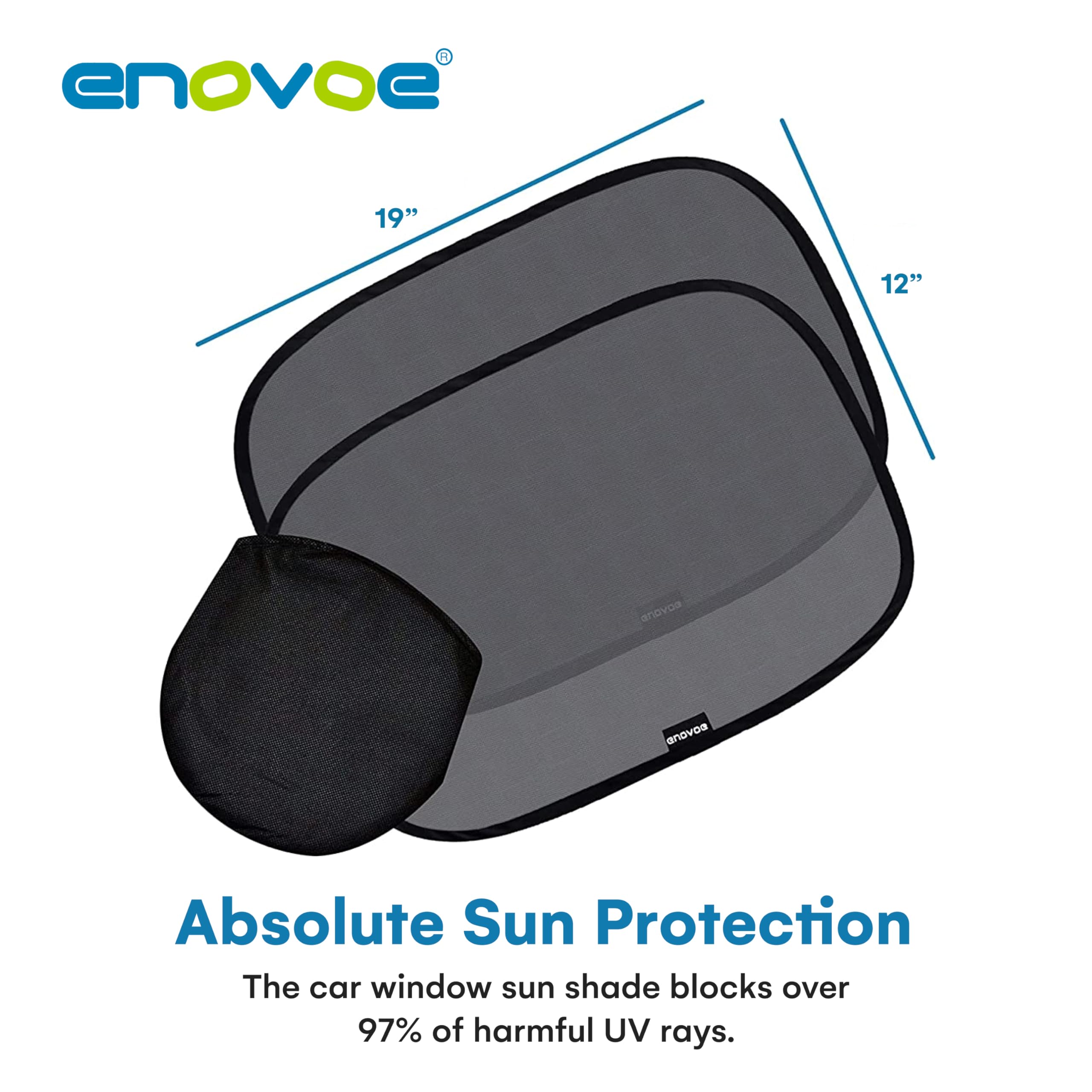 Enovoe Car Window Shade for Baby - 4 Pack Medium 19x12 - UV Protection Cling Sun Shades for Side Windows
