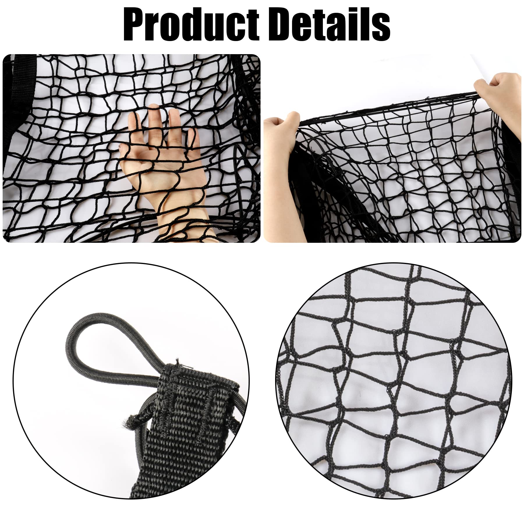 Amiss Heavy Duty Mesh Cargo Net, 3 Pocket Trunk Bed Storage Organizer Compatible For Suv, Car, Pickup Truck Bed, Etc.With 4 Meta