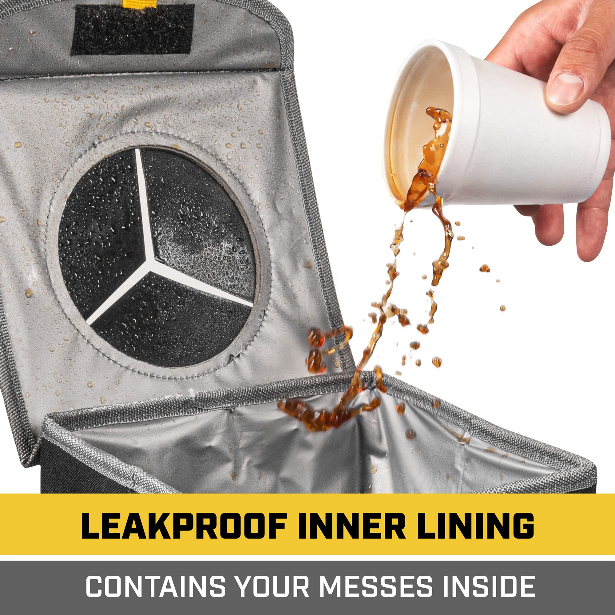 CAT Premium Car Trash Can with Lid Storage Pockets Waterproof Garbage for Auto Multipurpose Storage Organizer Bin - 100% Leak-Pr