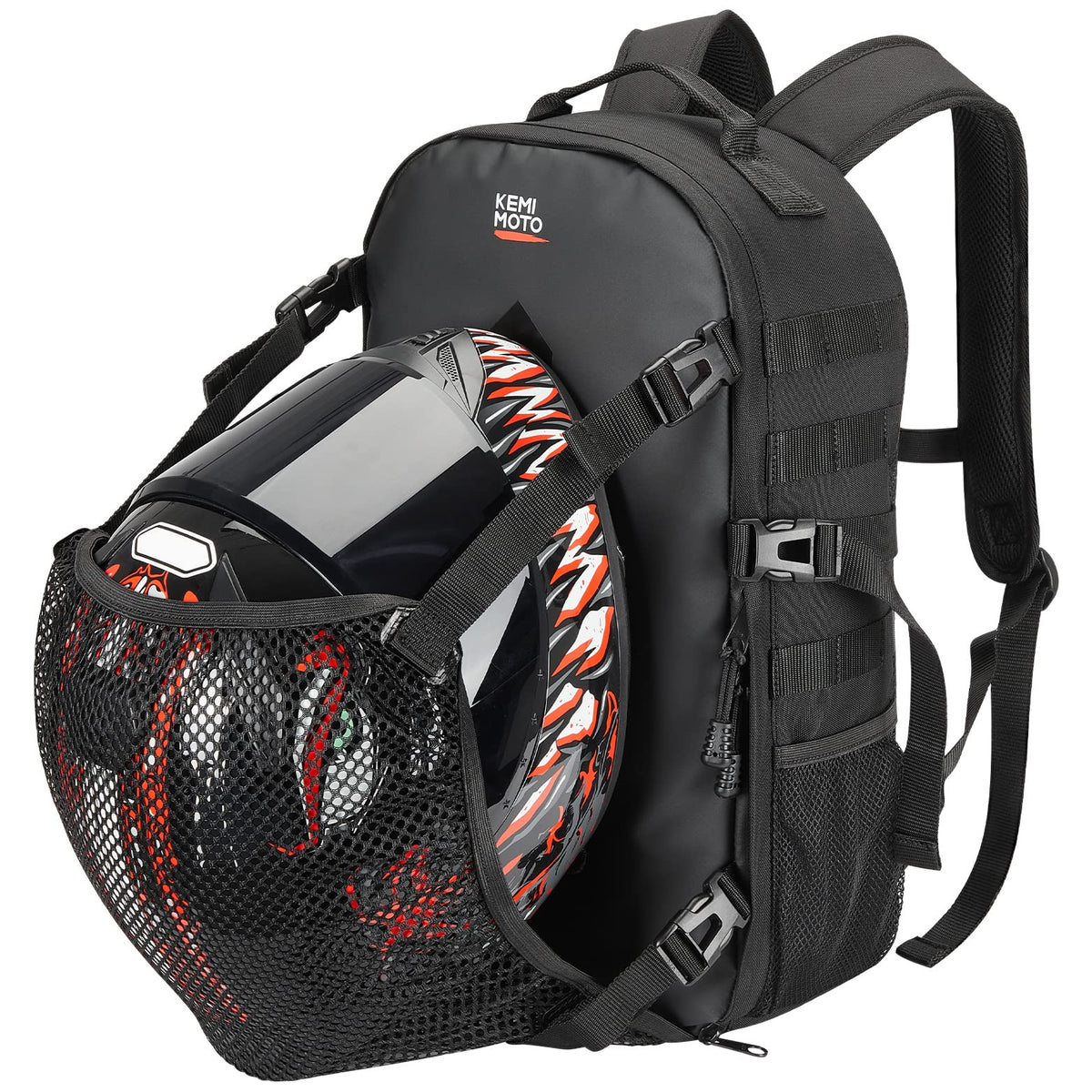 KEMIMOTO Motorcycle Helmet Backpack, 20L Helmet Bag with Hidden Helmet Net