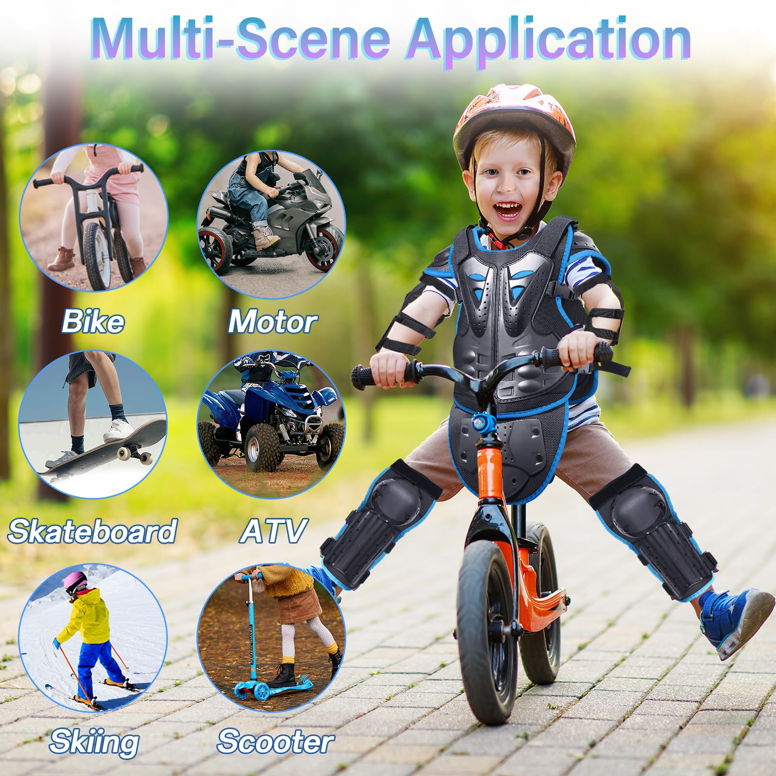 Starknightmt Upgraded Kids Motorcycle Armor Suit Teen Dirt Bike Gear Riding Protective Set For Cycling, Skateboarding, Skiing, Skating, Off-Road (Blue)