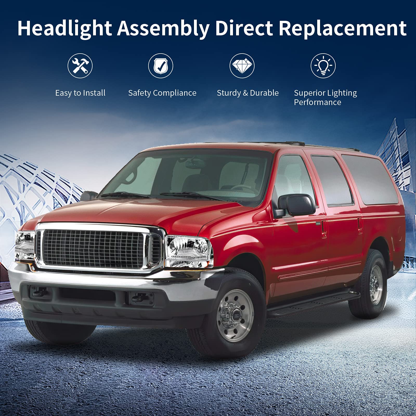 Autosaver88 Headlight Assembly Compatible With 1999-2004 Ford F250 F350 F450 F550 Super Duty/2000-2004 Ford Excursion Chrome Hou