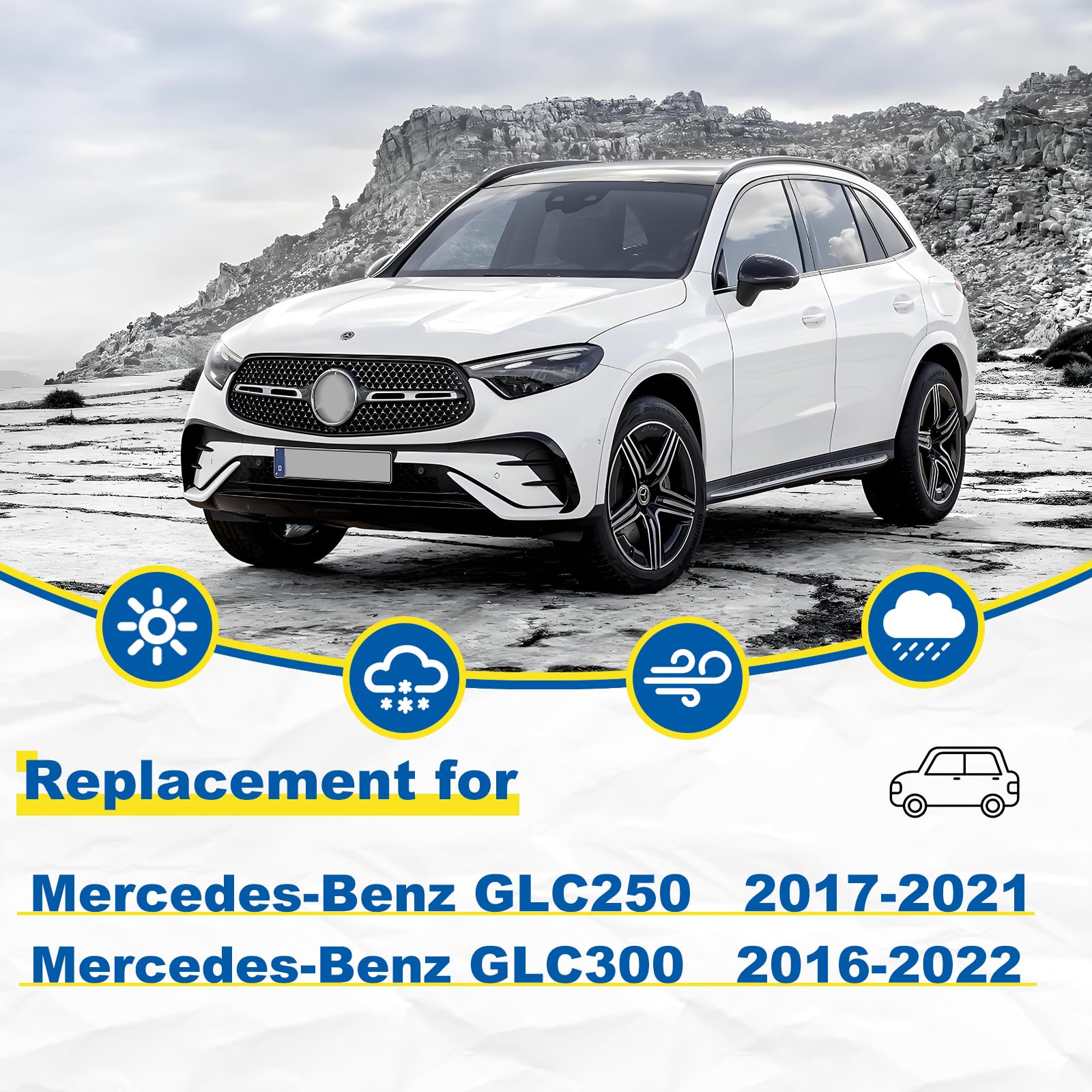 Hrsno 22''+22'' Windshield Wipers With 12'' Rear Wiper Blade Sets Automotive Replacement For Mercedes-Benz Glc250 2017-2021,Easy