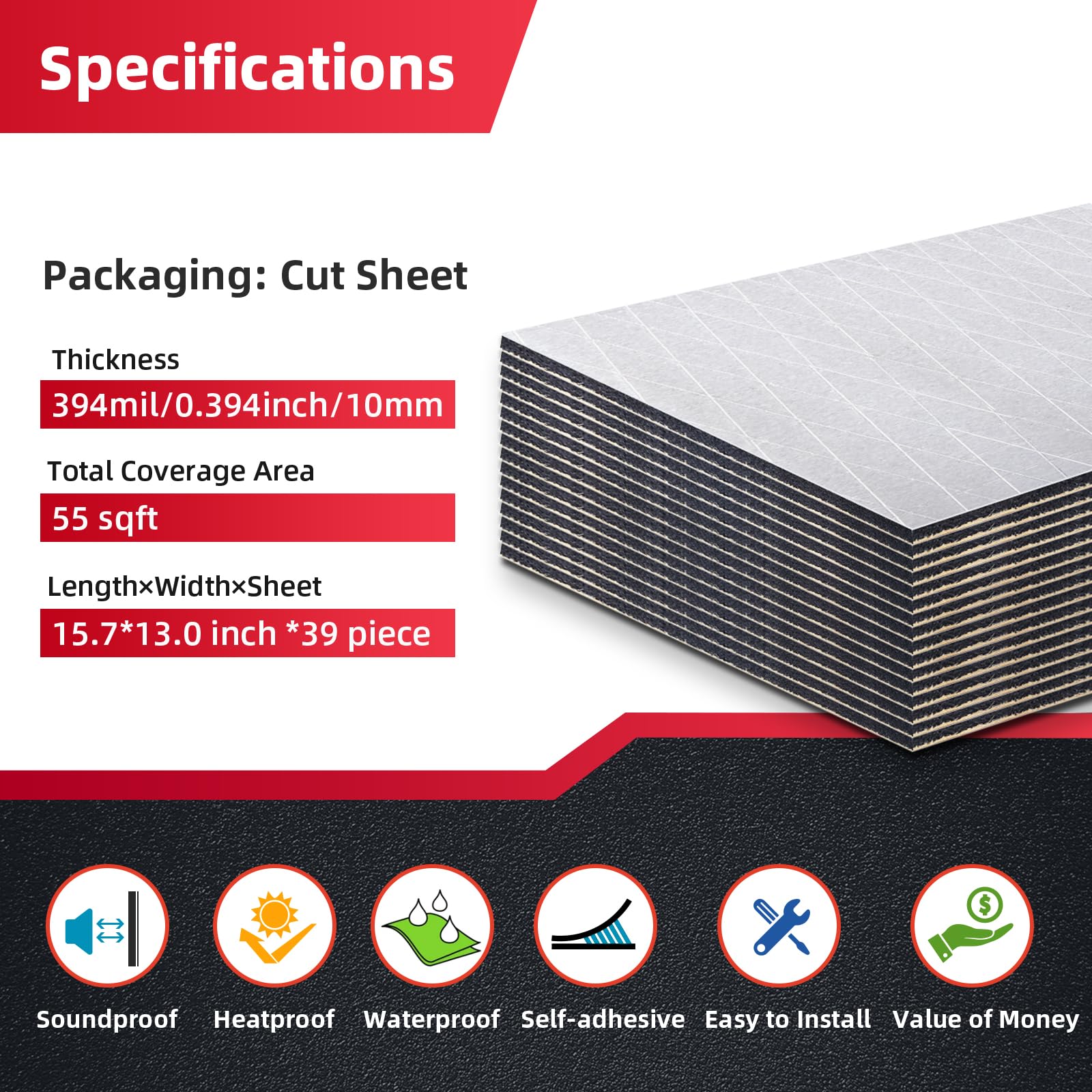 Aggsound 394Mil 55Sqft Thickened Sound Deadener For Cars-Aluminum Foil Foam Noise Deadening Material-Heat Shield Insulation Damp