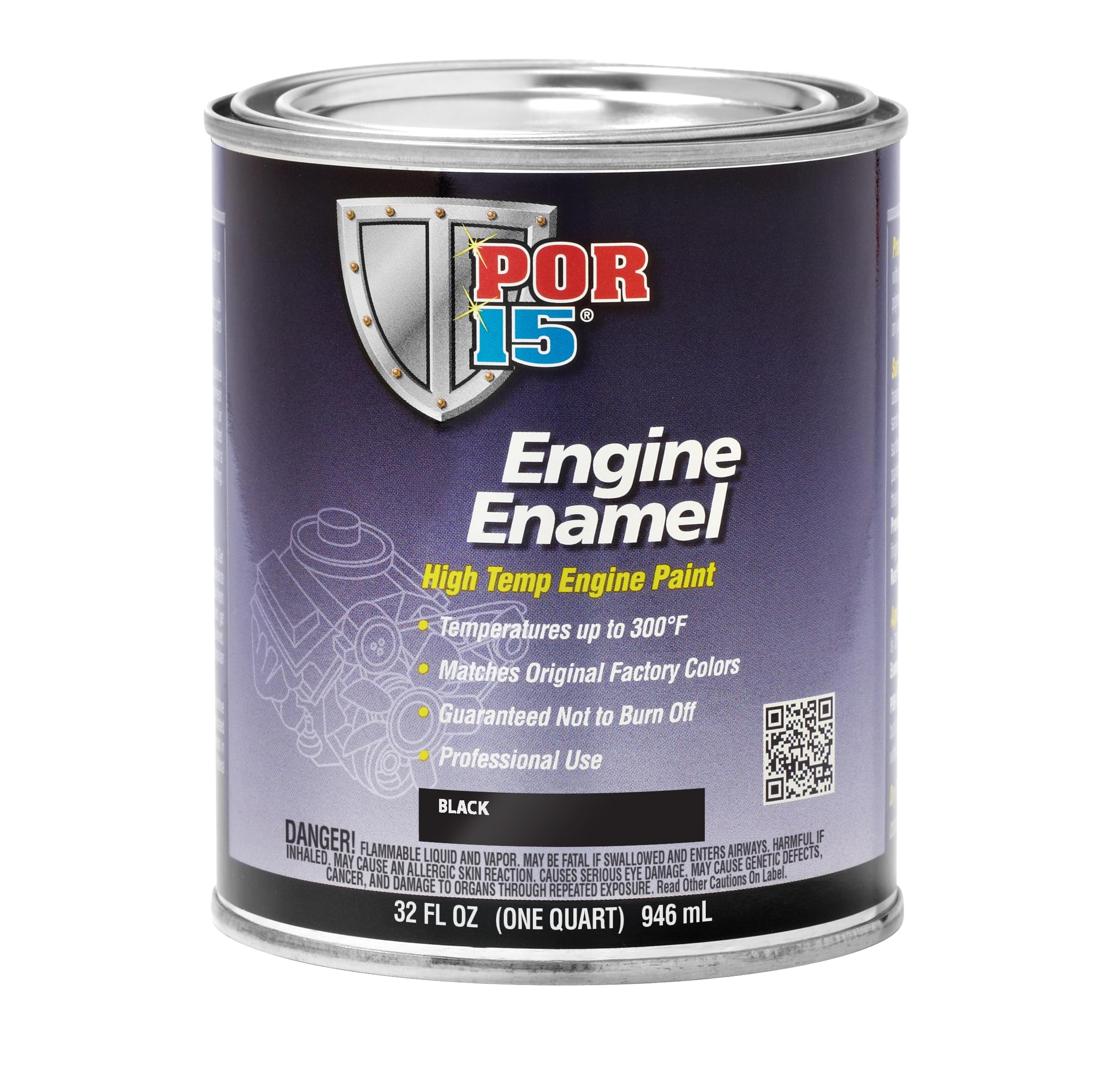 Por-15 Black Engine Enamel, High Temperature Engine Paint, 1 Quarts