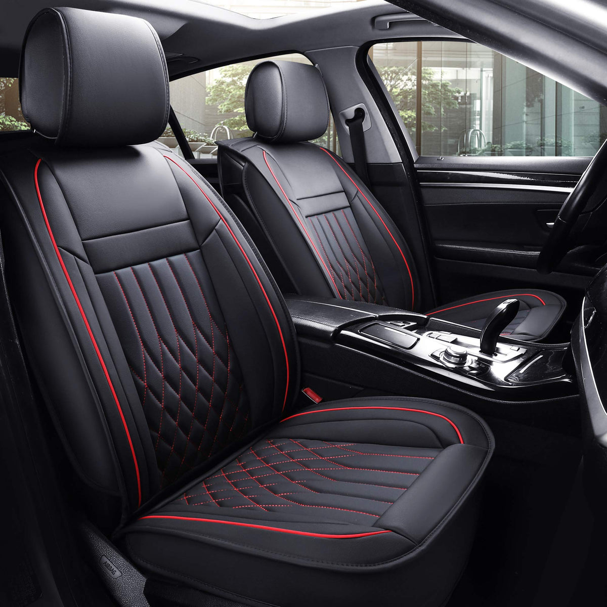Aierxuan 5Pcs Car Seat Covers Full Set With Waterproof Leather,Airbag Compatible Automotive Vehicle Cushion Cover Universal Fit