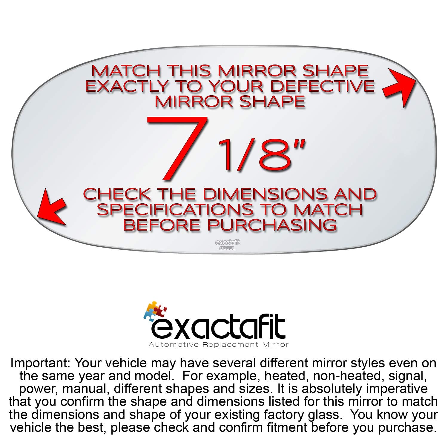 Exactafit 8335L Driver Side Mirror Glass Replacement Repair Compatible With 1997-2004 Chevy Corvette, 2003-2006 Chevy Ssr