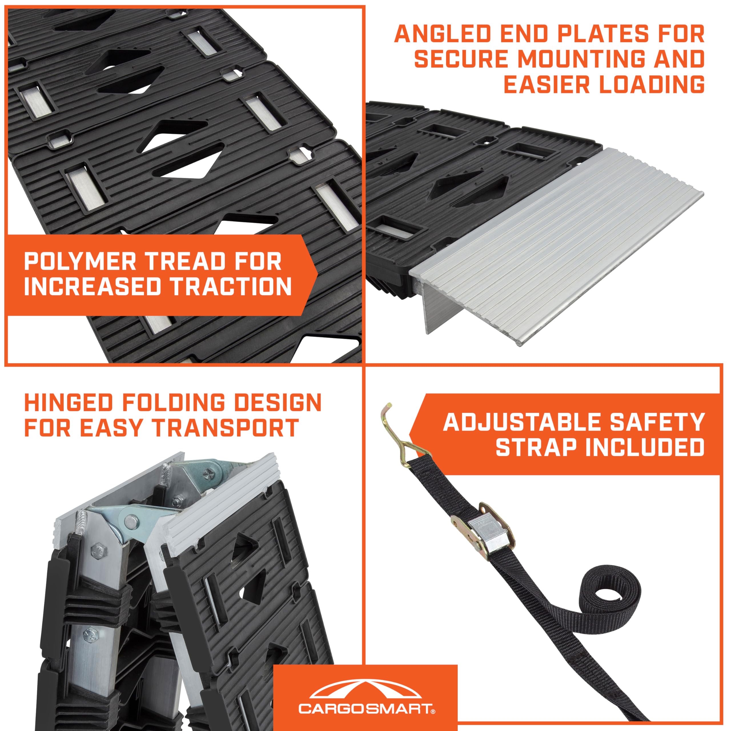Cargosmart 3086, Hybrid S-Curve Centerfold Ramp, For Use Easily And Safely Loading & Unloading Lawn Equipment, Motorcycles, Atvs