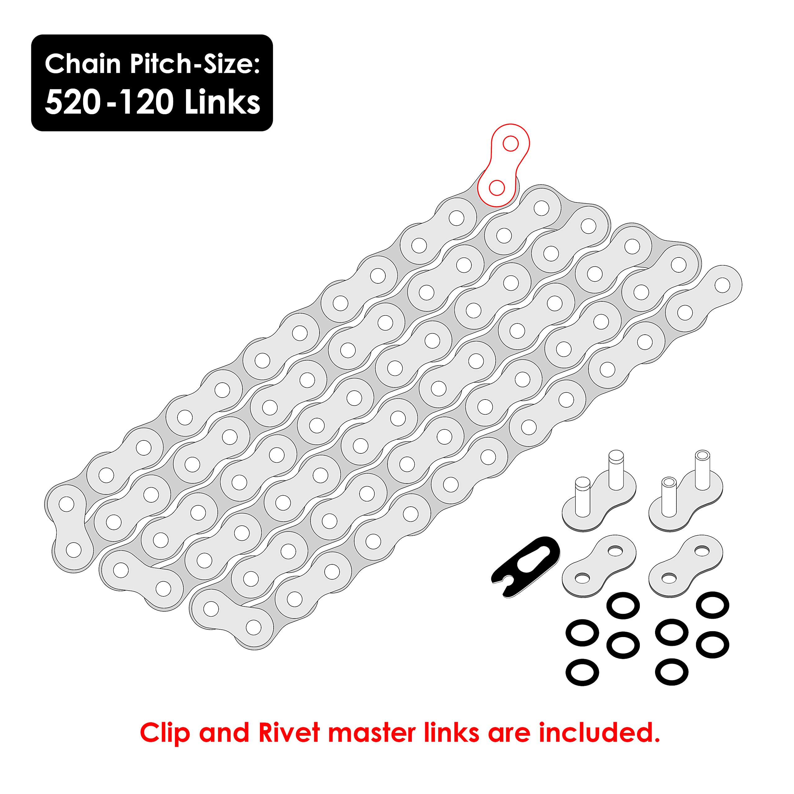 Caltric O-Ring Drive Chain Compatible with Honda 450R Trx450R Trx-450R 2004-2008 Red