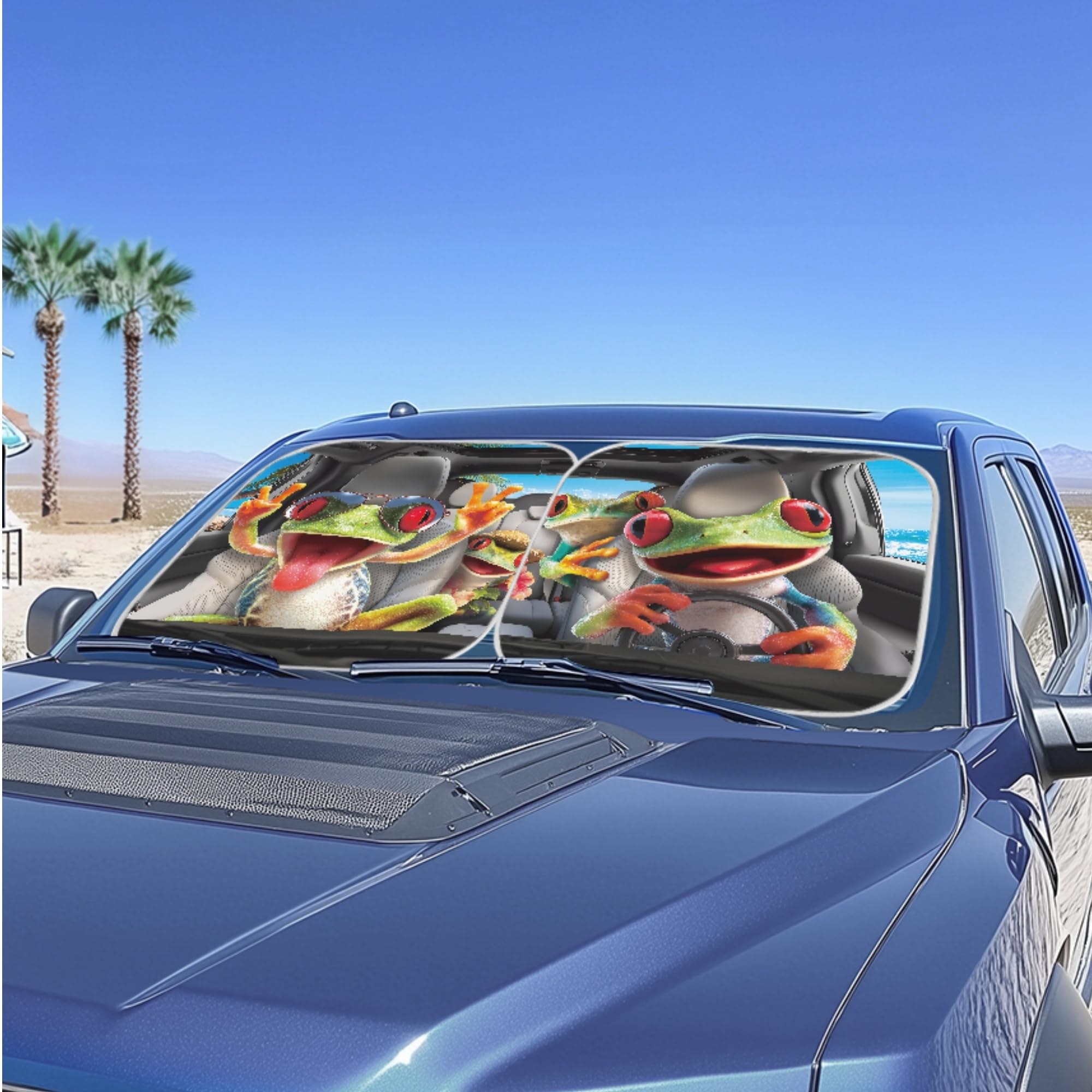 Huisefor Funny Frog Windshield Cover For Summer Green Car Sun Shade Uv Rays Protecttive Automotive Windshield Sunshade For Suv V