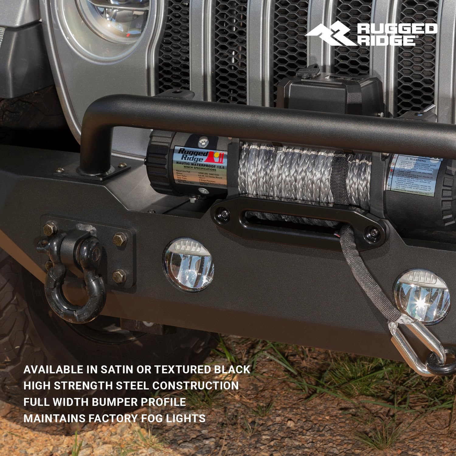 Rugged Ridge Spartan Bumper, Front | Full-Width W/High-Clearance Ends & Overrider, Steel, Textured Black | 11548.01 | Fits 2007-