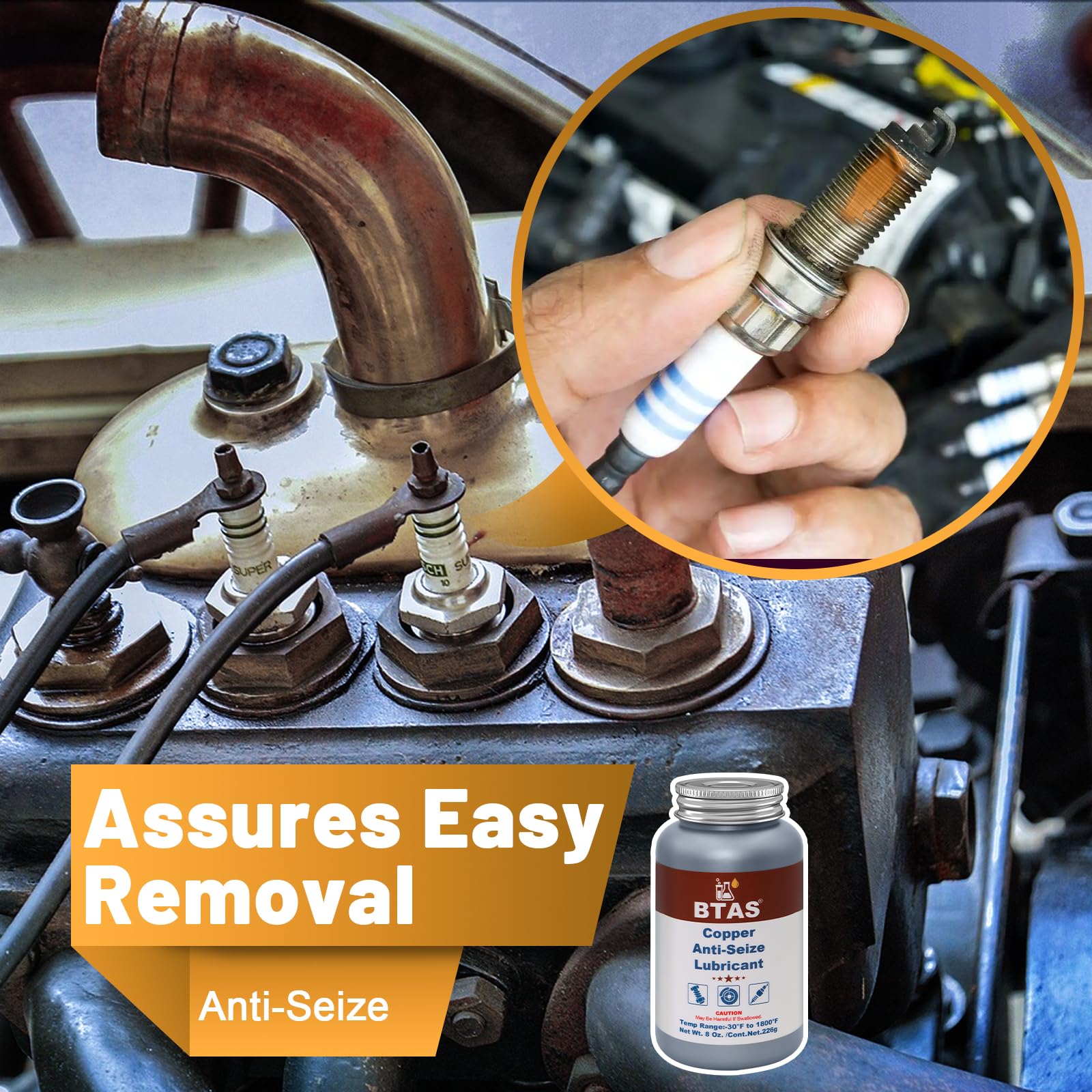 Btas Copper Anti-Seize Lubricant 8 Oz With Top Brush For Automotive Brake Calipers Hubs Spark Plug Threads Bolts And Nuts,Resist