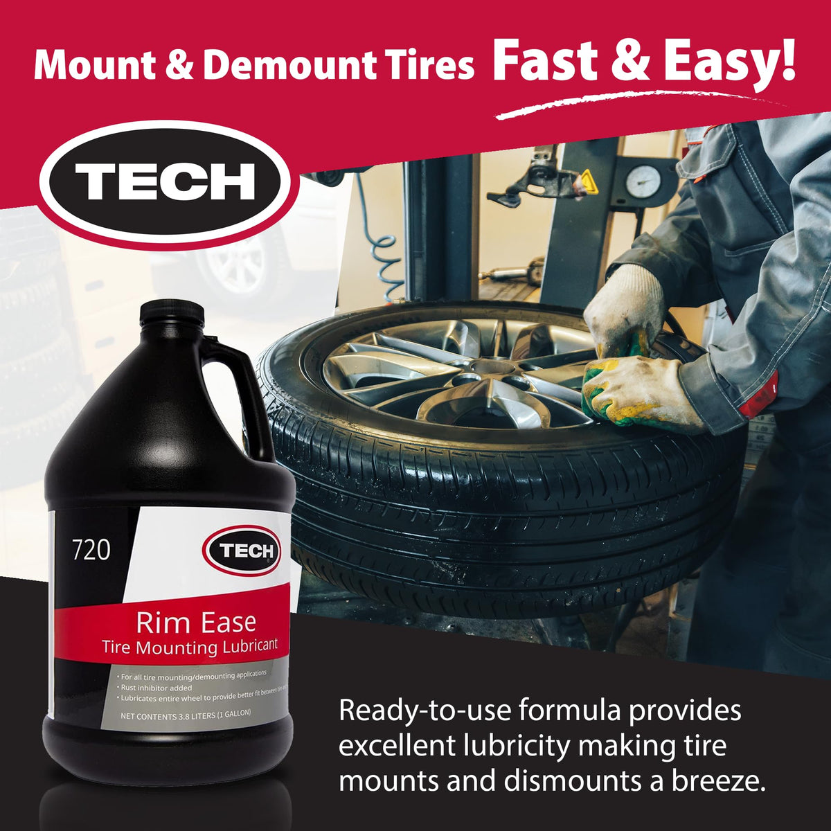 TECH Tire Repairs Rim Ease Tire Mounting Lubricant - 1 Gallon, Petrole ...