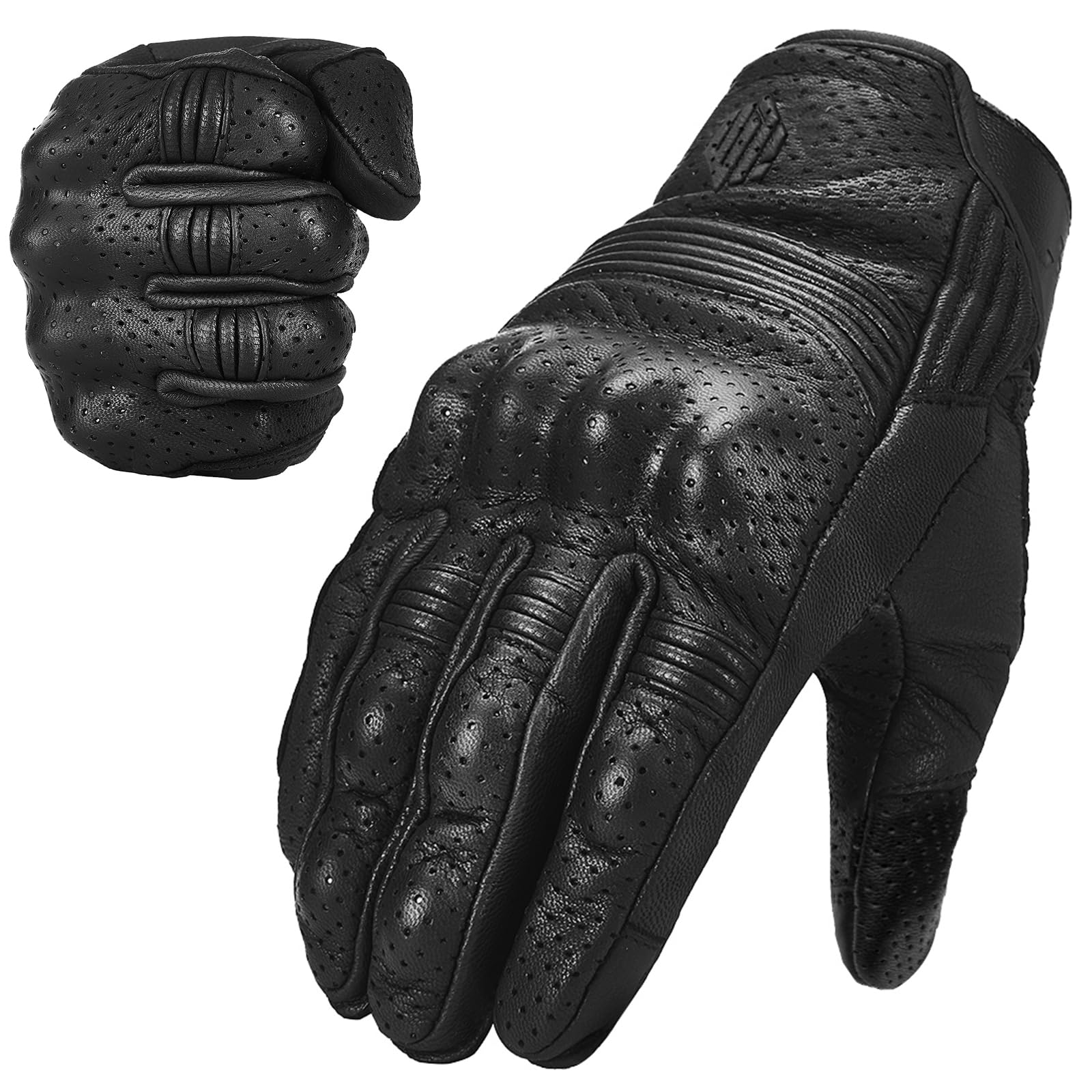 ILM Goatskin Leather Motorcycle Motorbike Powersports Racing Gloves Touchscreen for Men and Women Model DN01(XL, Black Perforate