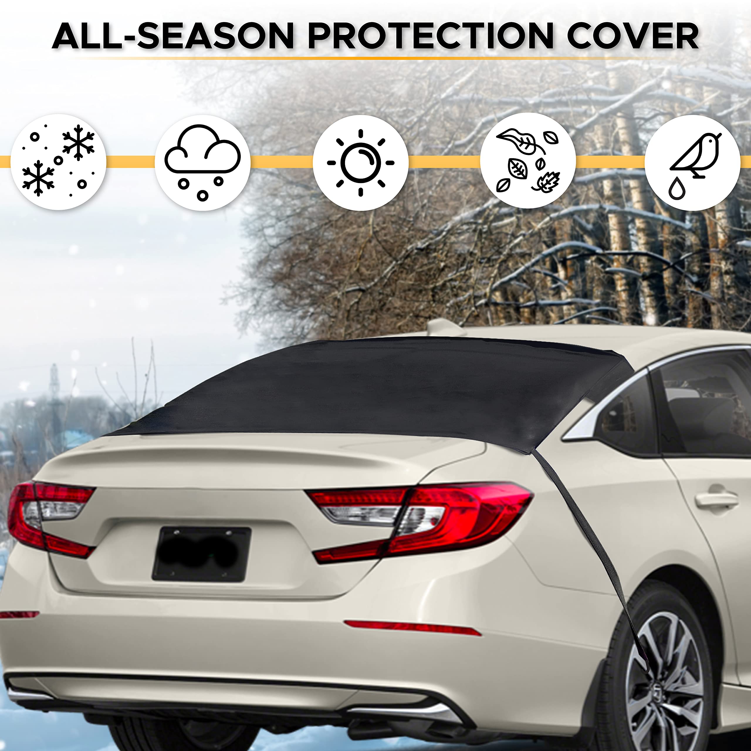 Econour Rear Windshield Snow Cover | All Weather Back Window Frost Cover Offers Complete Protection From Snow, Ice & Other Winter Debris | Winter Car Accessories That Fits Most Sedans, Suvs & Vans