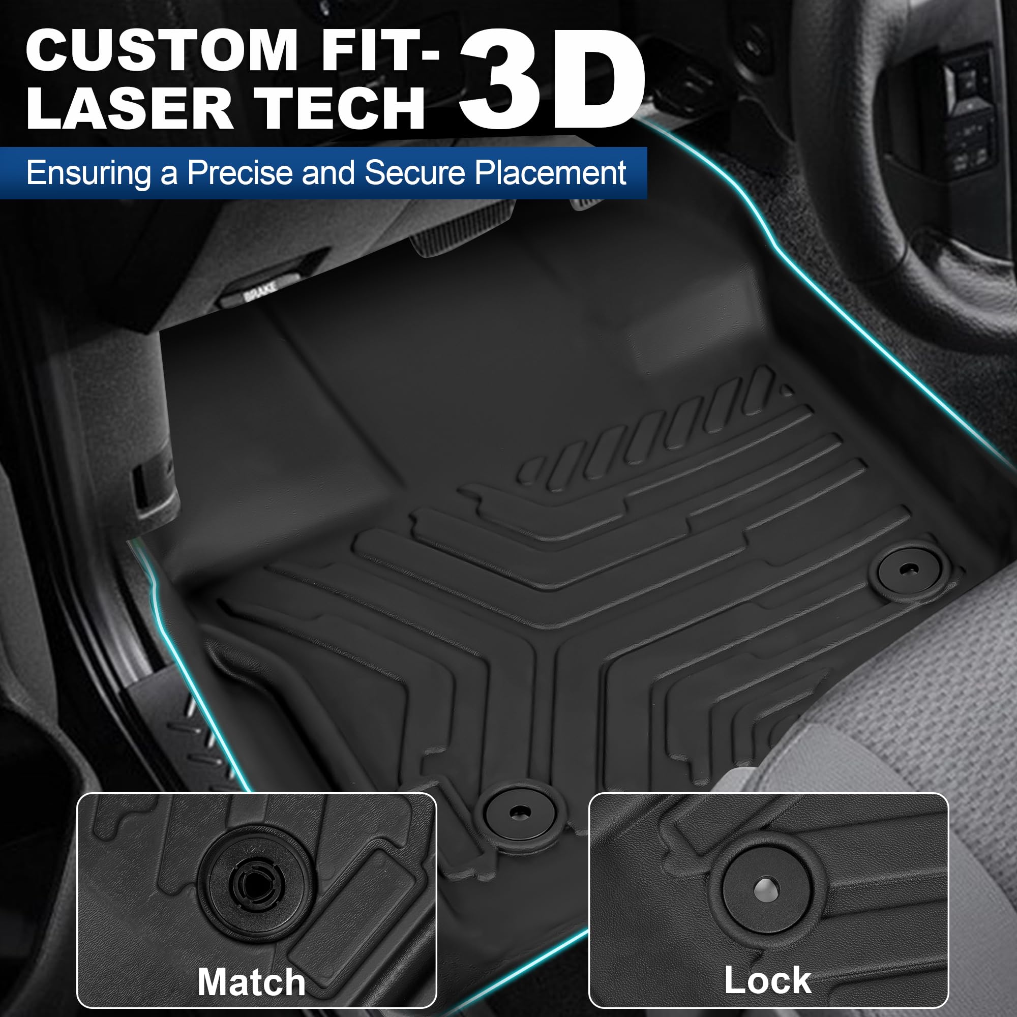 Weize Floor Mats Cargo Liner For Ford F150 Supercrew Cab 2015-2024 2025/2022-2025 F-150 Lightning Front & 2Nd Row All Weather Tp